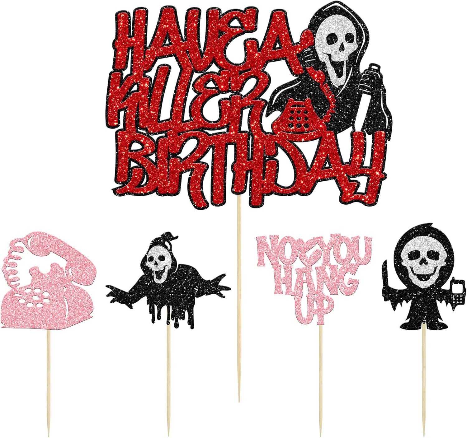 Gyufise 25 piezas de decoración para cupcakes de película de terror Have a Killer Birthday Cake Topper Glitter Horror Classic Halloween Cake Pick