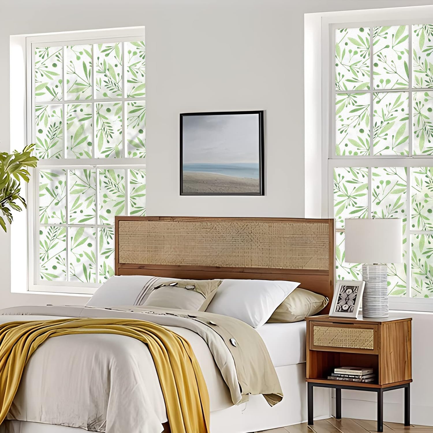 DKTIE Leaves Series – Película de privacidad para ventana de baño con kit de instalación, película de vidrieras de estilo nórdico a la moda,