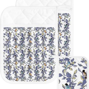 Vintage Plants – Juego de 2 agarraderas para cocina, antideslizantes y aislantes de calor, juego de agarraderas de tela de toalla con bolsillo, Vintage Plants – Juego de 2 agarraderas para cocina, antideslizantes y aislantes de calor, juego de agarraderas de tela de toalla con bolsillo,