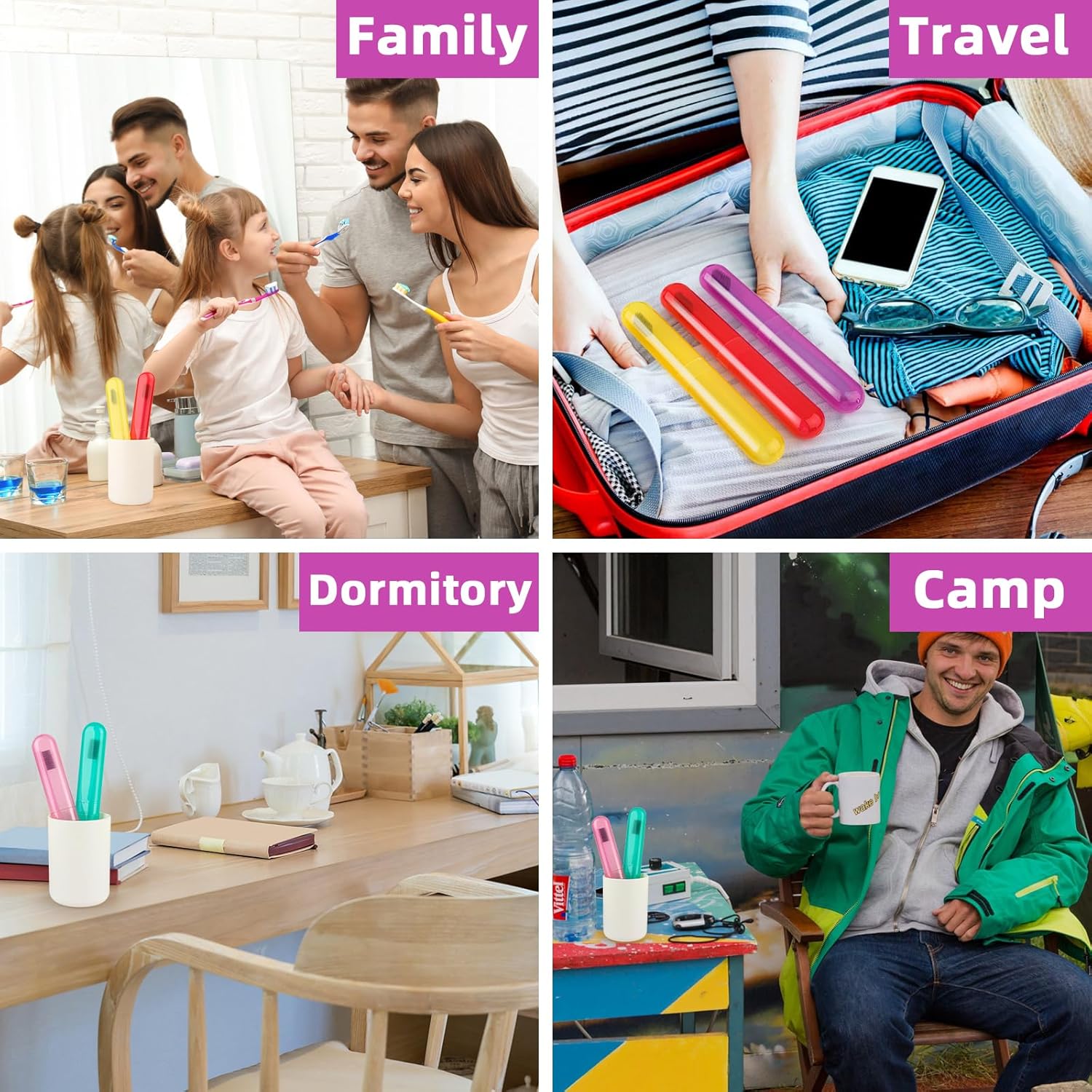 Eaezerav Paquete de 6 fundas para cepillos de dientes de viaje, soporte portátil transpirable para cepillos de dientes, contenedor de plástico para
