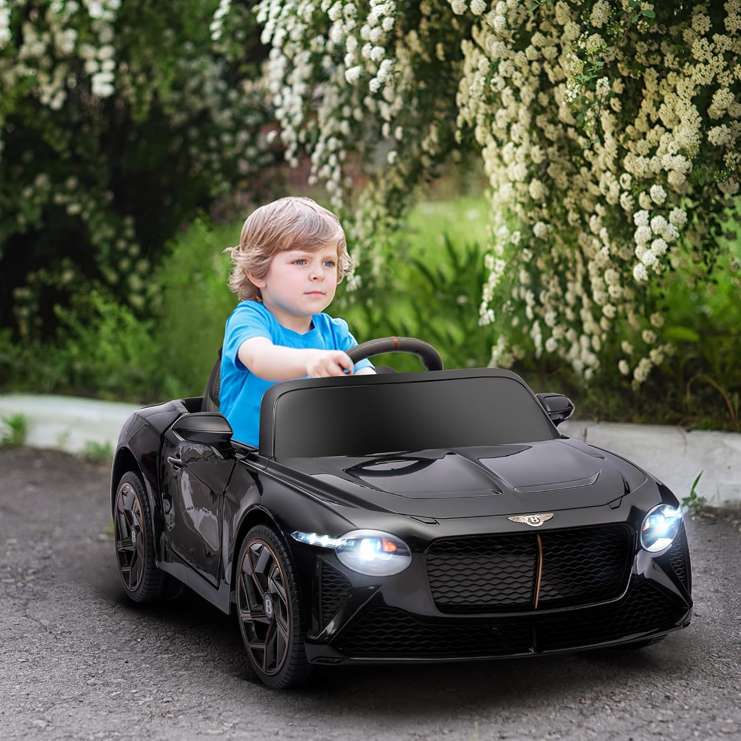 Aosom Bentley Bacalar – Auto eléctrico de 12 V para niños con control remoto, sistema de suspensión, bocina, música, luces, color negro
