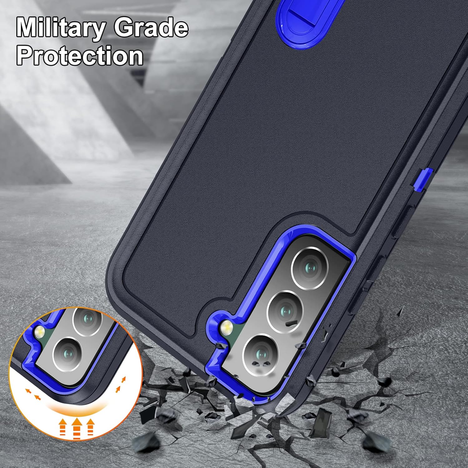 Funda para Samsung Galaxy S22 Plus Galaxy S22+ con funda con función atril, 3 capas de grado militar, funda protectora de silicona resistente a