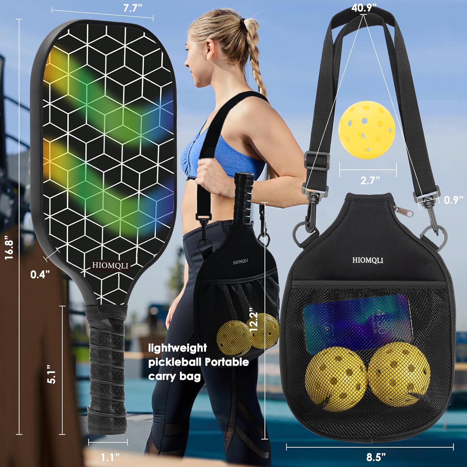 Juego de paletas de pickleball de fibra de carbono, raquetas de pickleball con 2 pelotas de pickleball y bolsa de transporte, equipo profesional