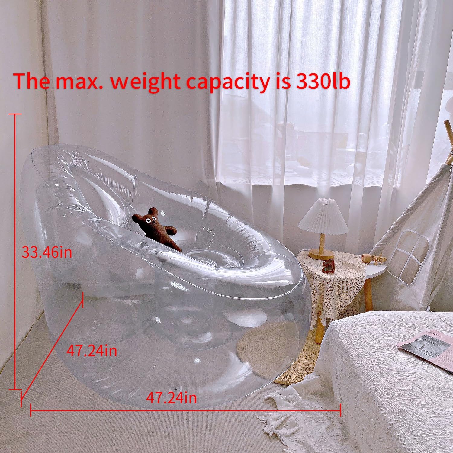 Baiao Silla inflable, sofá inflable transparente, sofá inflable, puf, sofá perezoso para habitación, muebles divertidos para interiores y exteriores