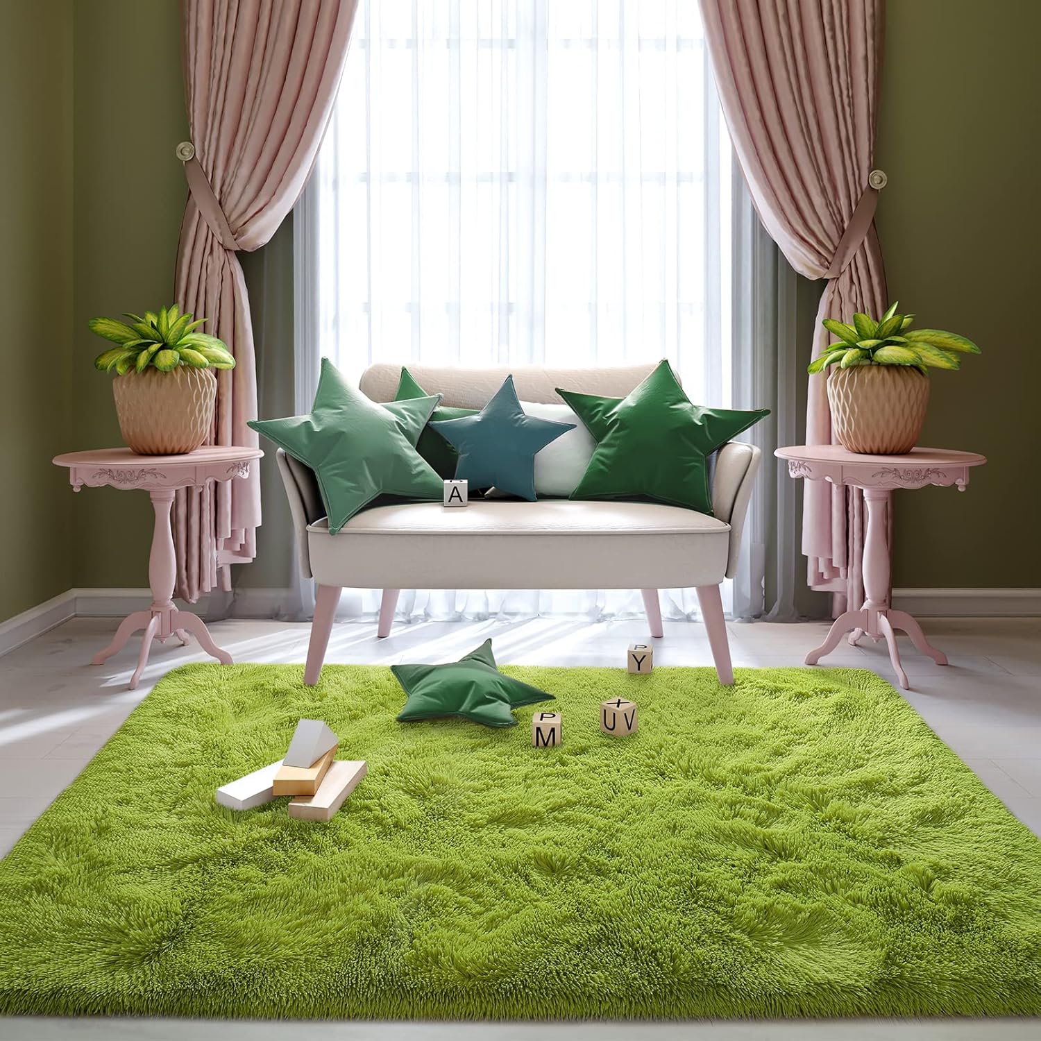 Alfombras peludas súper suaves para sala de estar y dormitorio, alfombras de peluche mullidas, antideslizantes, para interiores, 5 x 8 pies, color