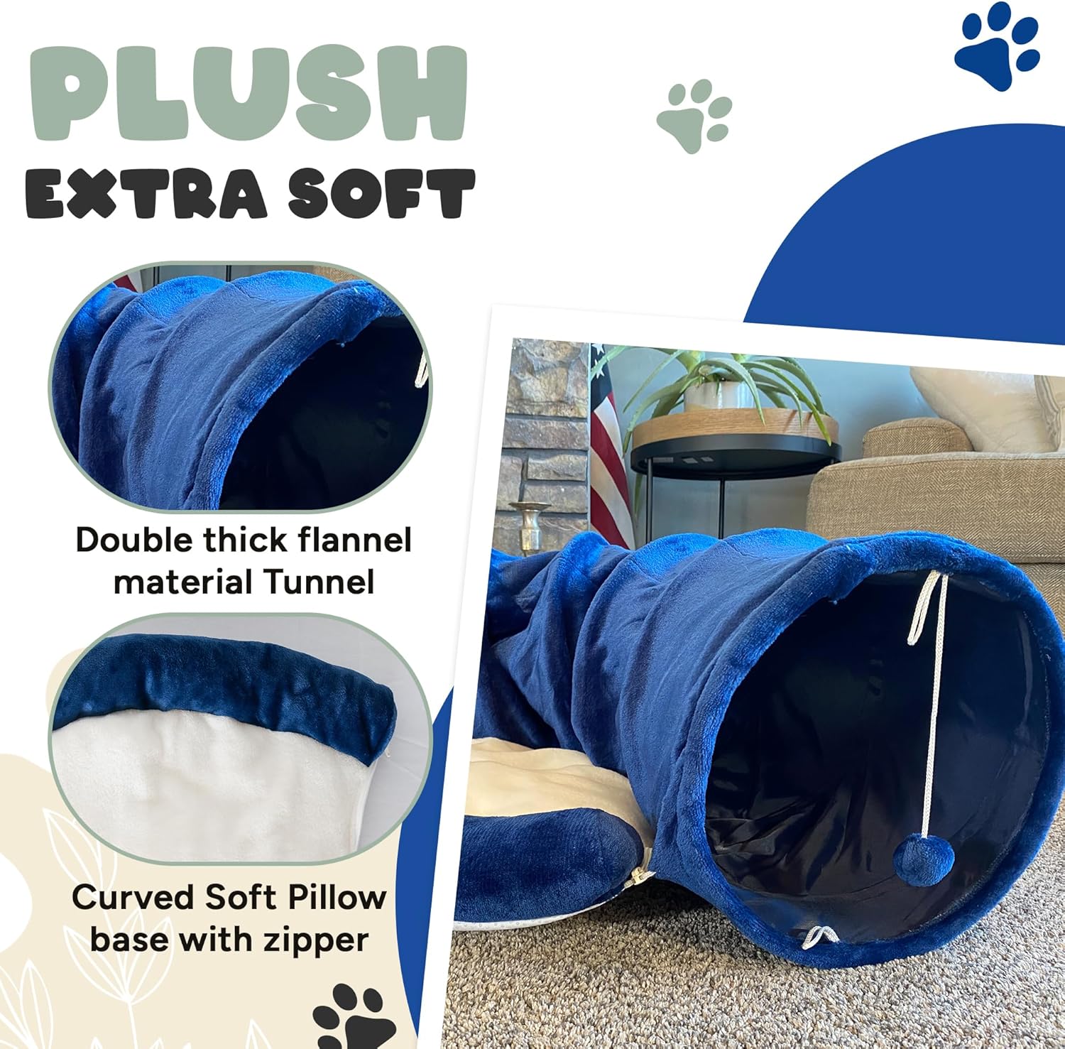 Juego de túnel y cama de juguete para gatos con cama de felpa extraíble para uso en interiores perfecto para gatos, perros y hurones juguetes para
