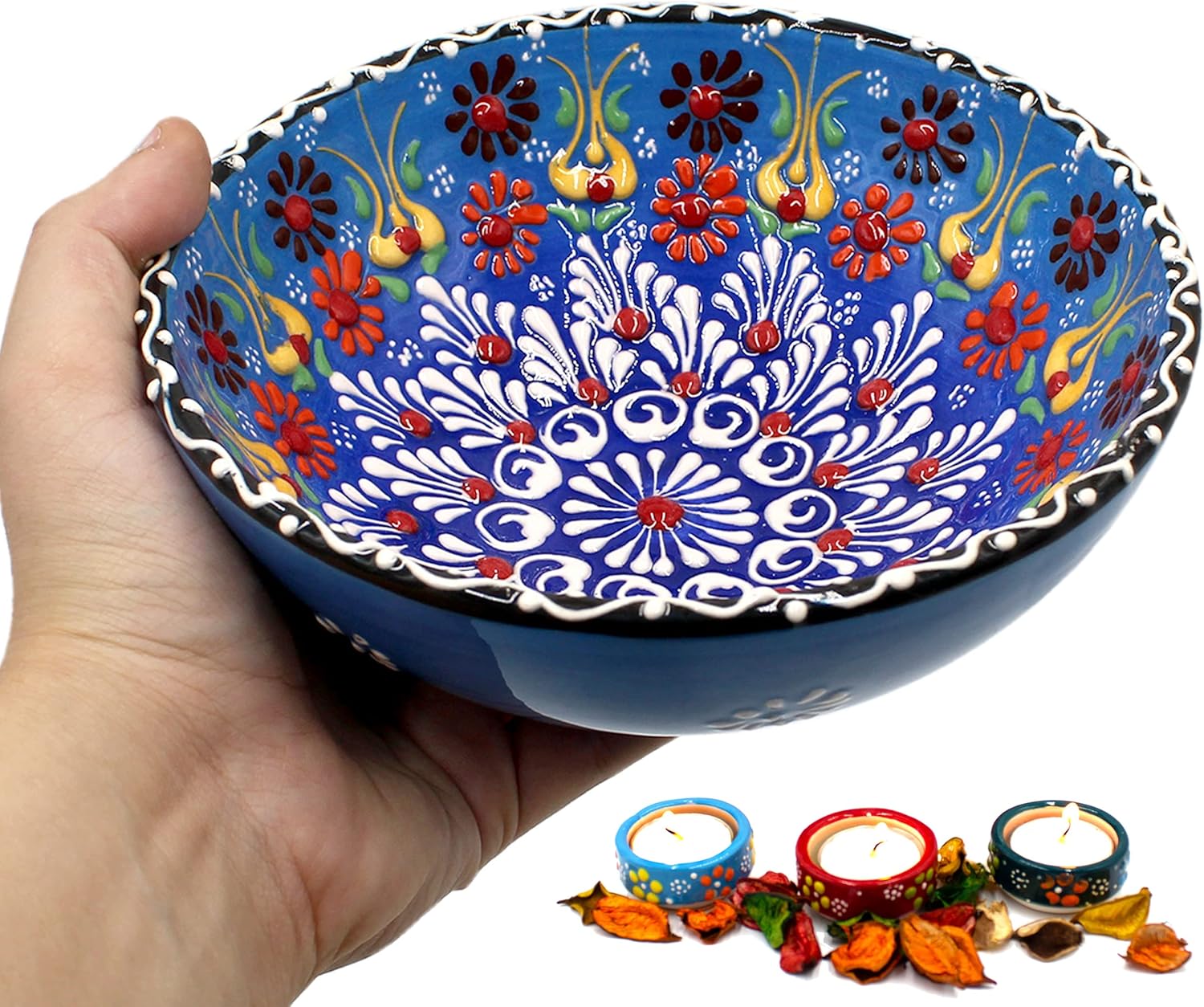 Küchengeräte Cuenco decorativo de cerámica turca pintado a mano de 6.2 pulgadas inc%100  Cuenco de servir hecho a mano para aperitivos, ensalada,