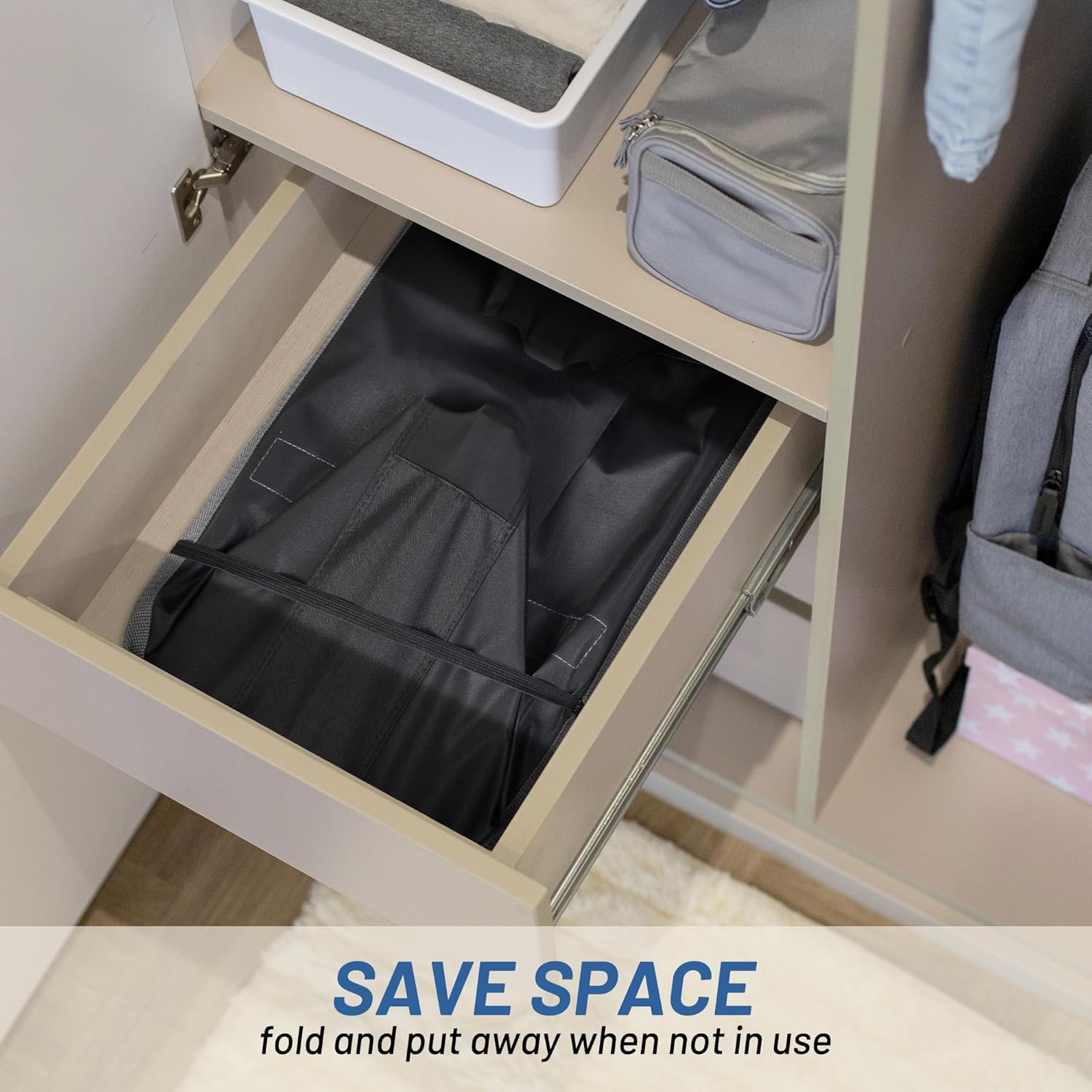 YOHOM Cesta de lavandería plegable de 80 litros, cesta de ropa grande con asas largas, cesta de almacenamiento multiusos para ropa, juguetes, mantas