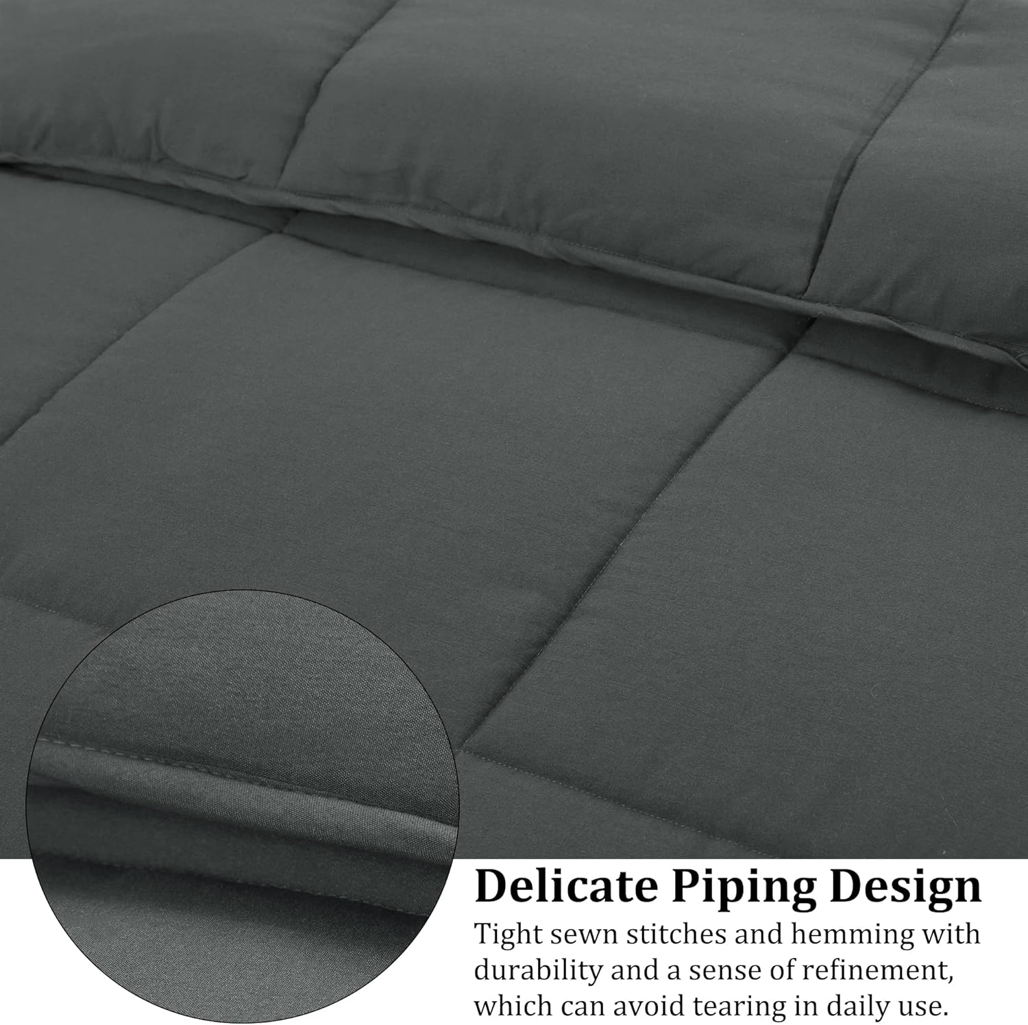 PiccoCasa Edredón para todas las estaciones, color gris oscuro, suave, ligero, acolchado, alternativo, transpirable, lavable a máquina, relleno de