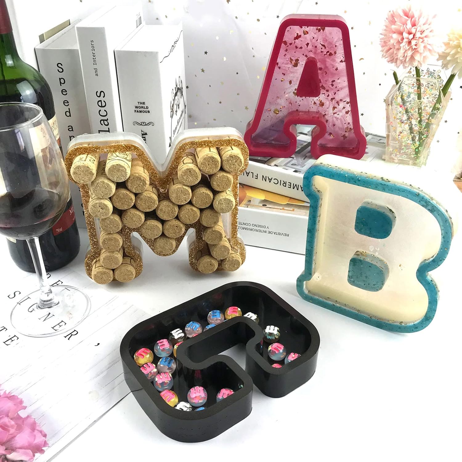 Grande ABC para caja de almacenamiento de letras M, molde organizador de molde de resina para joyería de bricolaje C caja de almacenamiento de