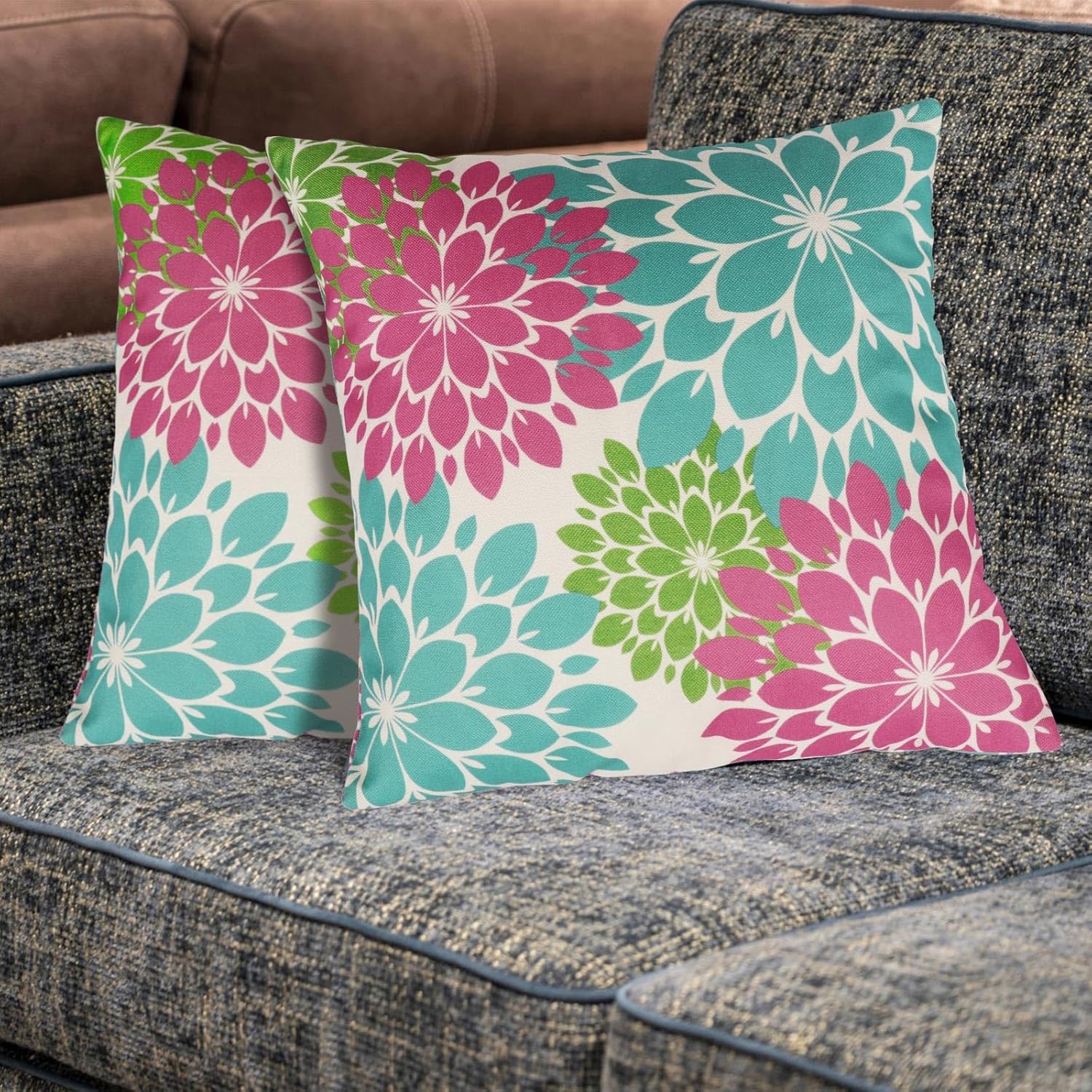 Fundas de almohada de 18 x 18 pulgadas, fundas de almohada para exteriores, fundas de almohada decorativas con geometría moderna y floral, funda de