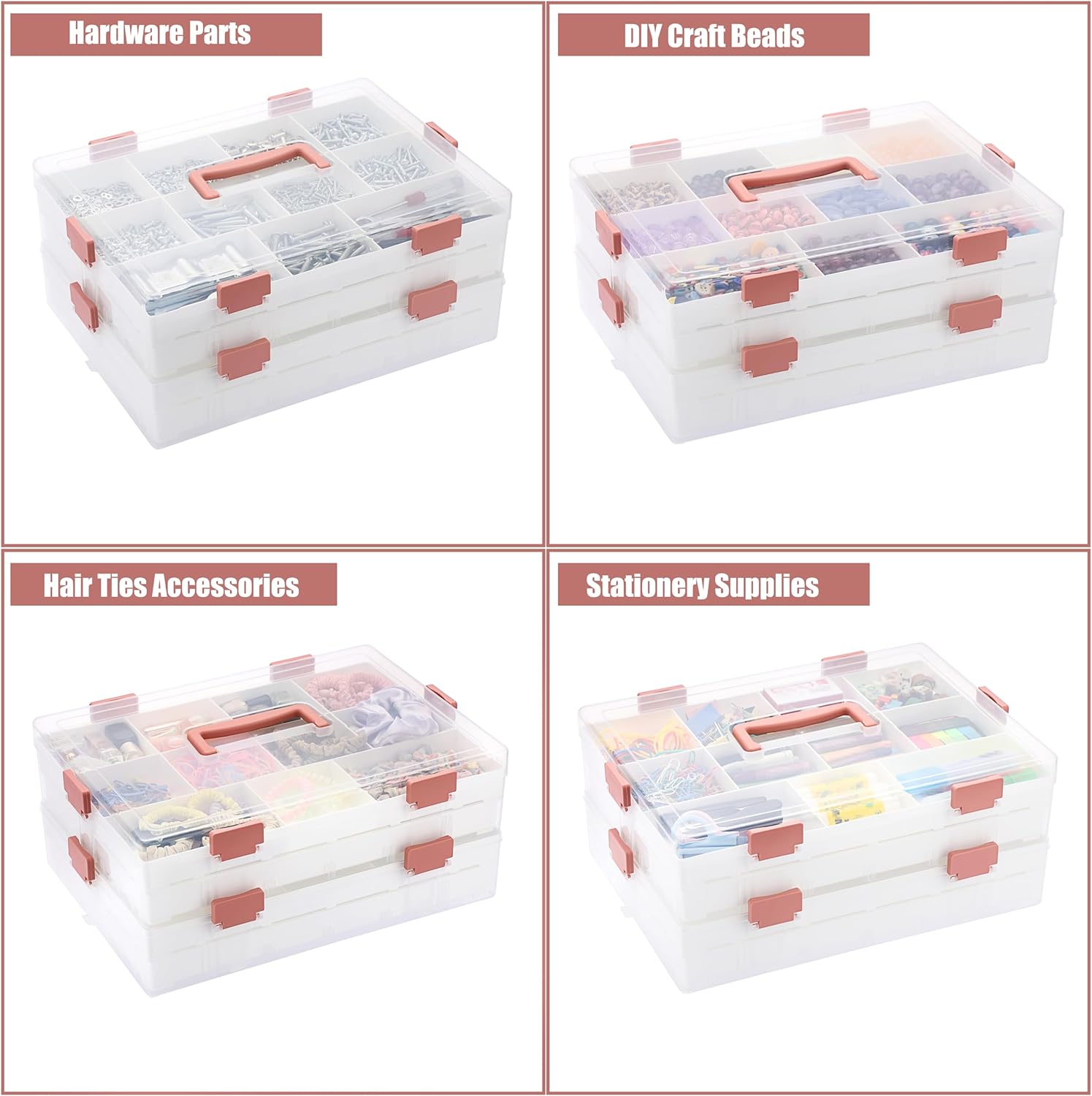 BTSKY Caja de almacenamiento divisoria transparente de 2 capas con 1 tapa, 4 niveles de plástico para accesorios de plástico, caja organizadora con