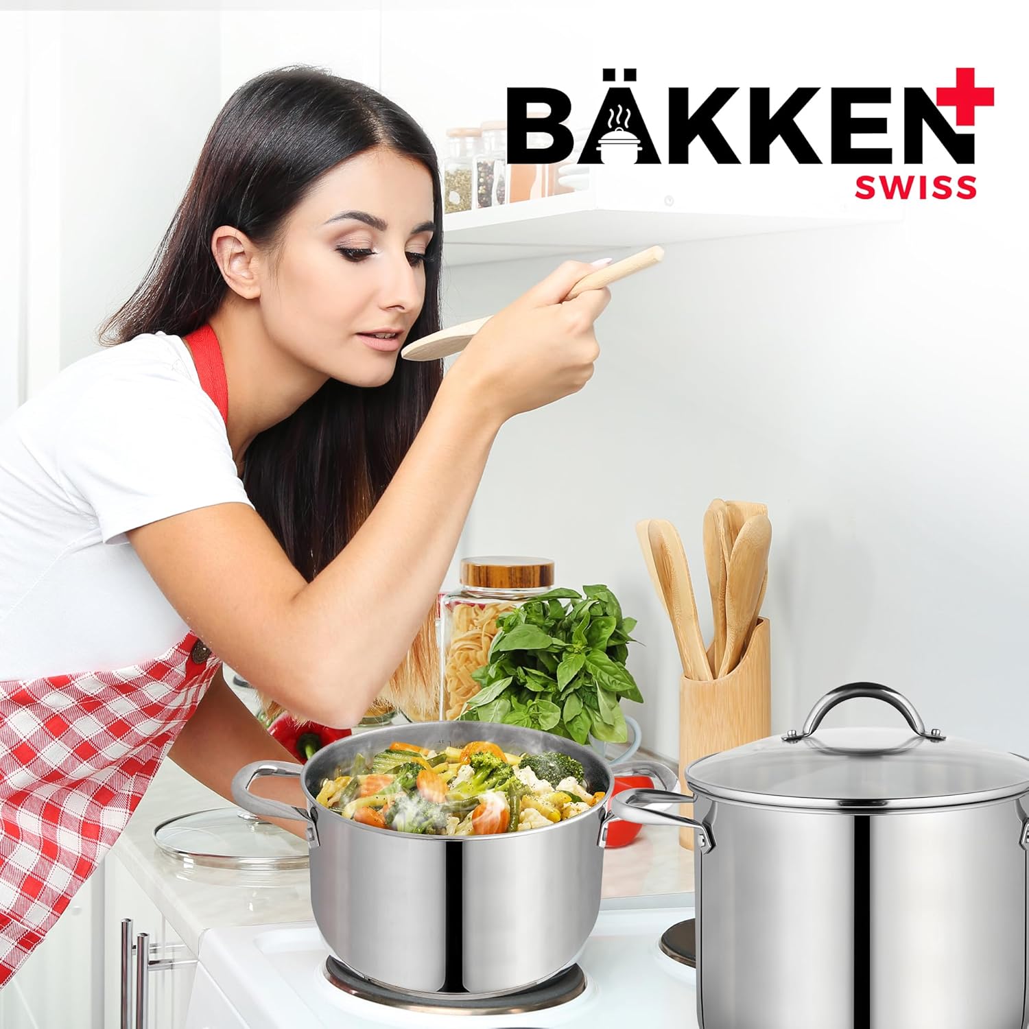 Bakken-Swiss Deluxe – Olla de acero inoxidable de 5 cuartos de galón con tapa transparente de vidrio templado, deliciosas sopas, guisos y cocción