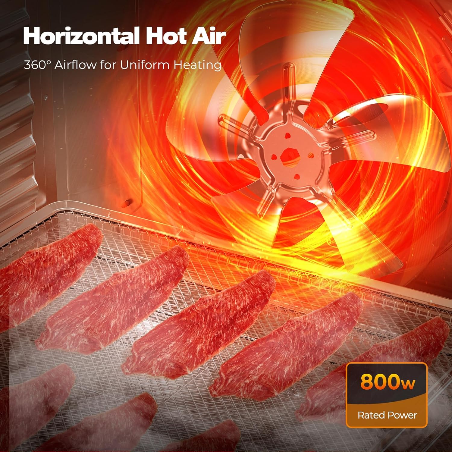 Deshidratador de alimentos para carne seca con 9 bandejas de acero inoxidable, secadora de frutas de 800 W, temperatura de 165  y temporizador de 48
