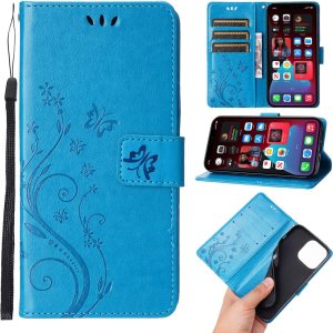 Funda tipo cartera compatible con iPhone 15, de piel sintética, diseño floral de mariposas, funda de silicona con soporte para tarjetas, función Funda tipo cartera compatible con iPhone 15, de piel sintética, diseño floral de mariposas, funda de silicona con soporte para tarjetas, función