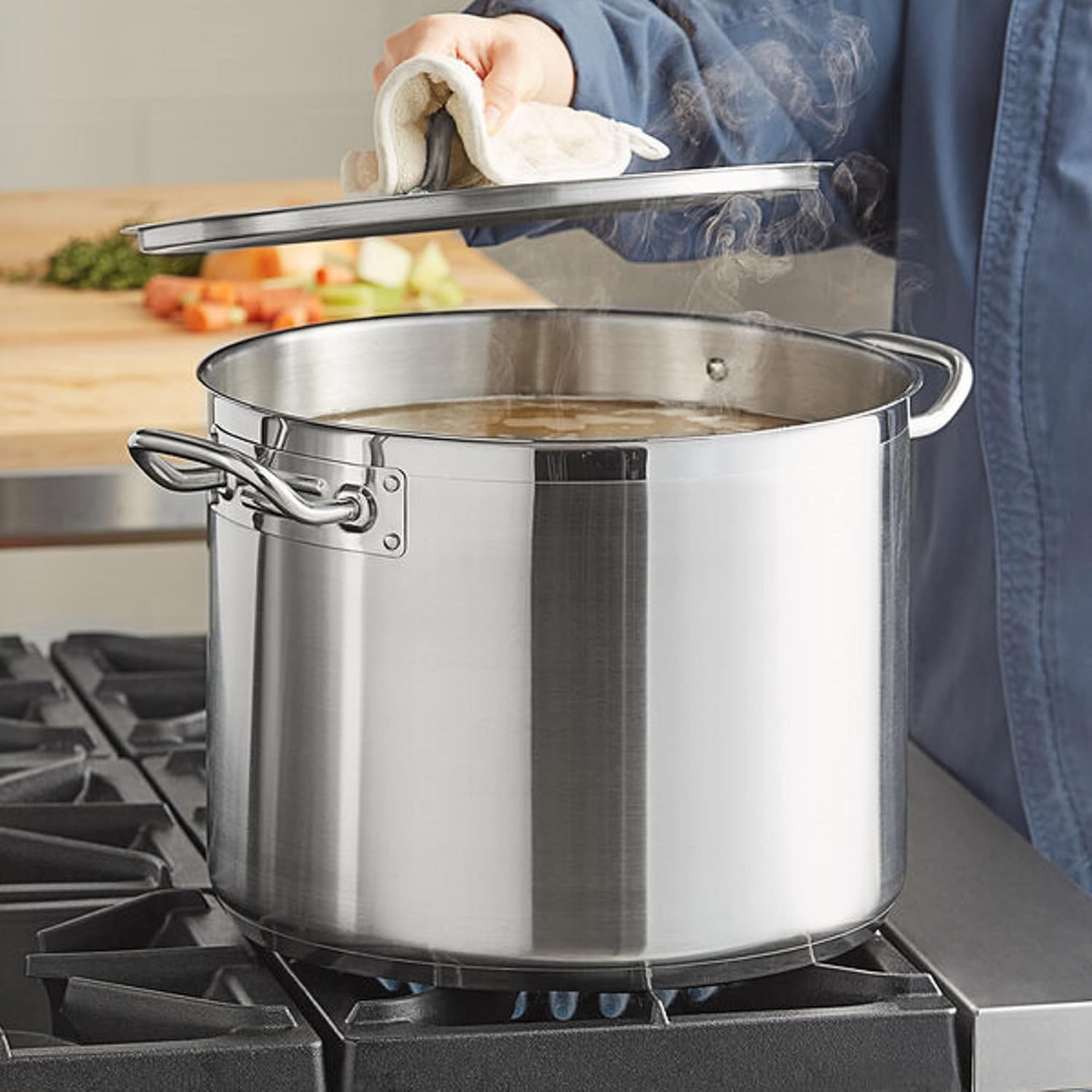 TrueCraftware Olla de acero inoxidable de 24 cuartos de galón con tapa, olla grande de inducción de alta resistencia, olla a fuego lento con tapa,