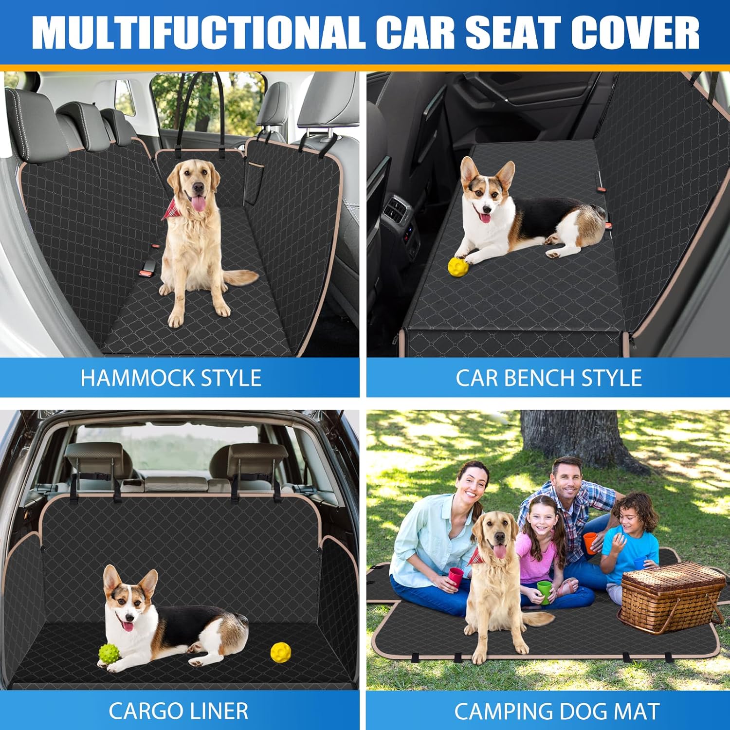 Funda de asiento de automóvil para perro para asiento trasero, funda de asiento para perro con bolsillo de almacenamiento, hamaca para perro,