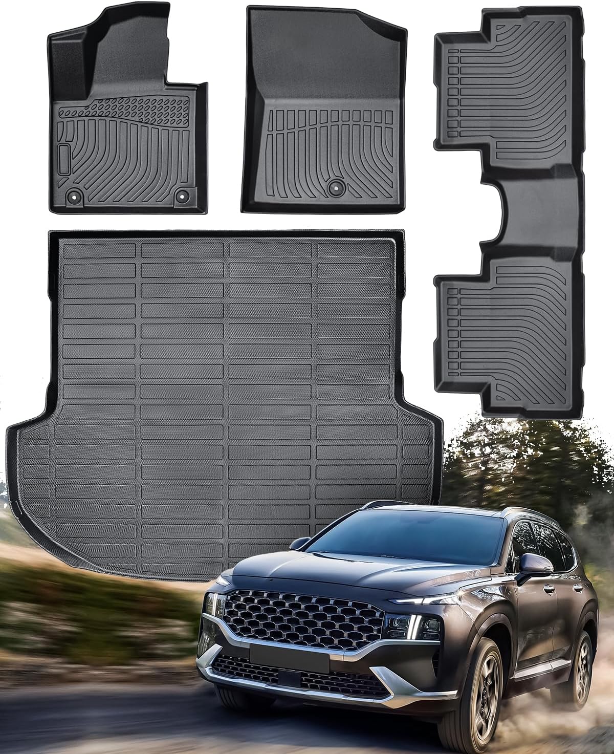 Liner Master Alfombrillas para Hyundai Santa Fe 2023 2022 2021 (no para híbridos), 4 forros personalizados para todo tipo de clima, aptos para carga