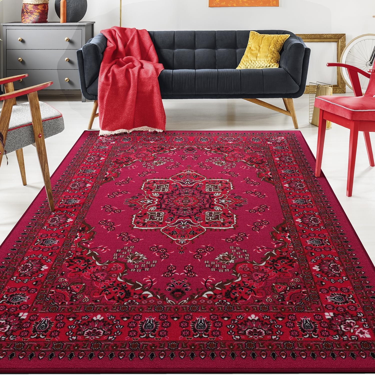Antep Rugs Alfombras Oriental – Alfombras tradicionales de 5 x 7 pies (antideslizante) de bajo perfil con parte trasera de goma para interiores