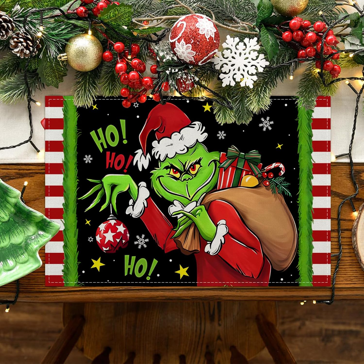 Grinch – Manteles individuales de Navidad, manteles individuales de Grinchmas, manteles individuales para Año Nuevo, invierno, Navidad, decoración