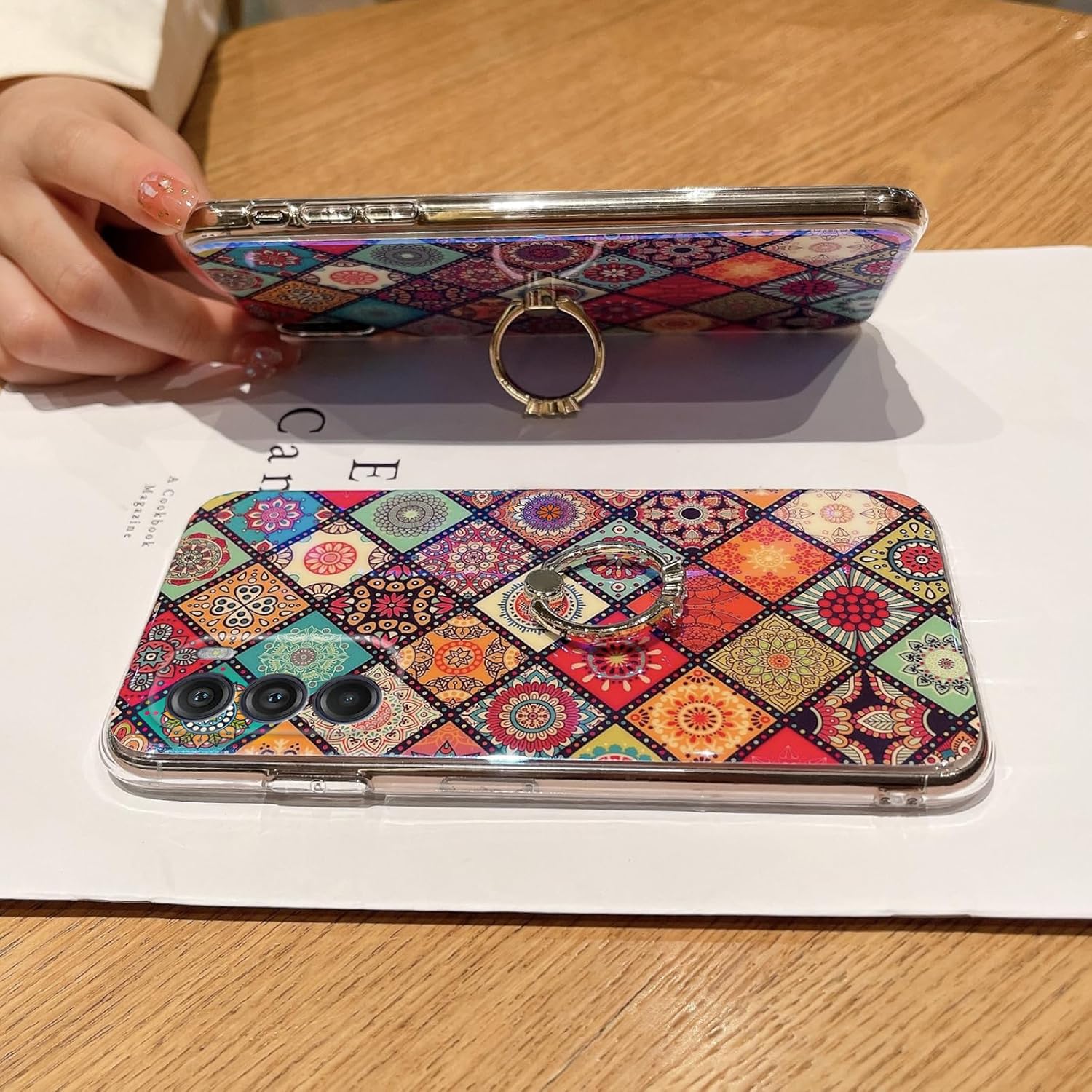 Funda para teléfono Moto G Stylus 5G 2022 con soporte de anillo dorado para niñas y mujeres, diseño de mandala retro floral, delgada, a prueba de