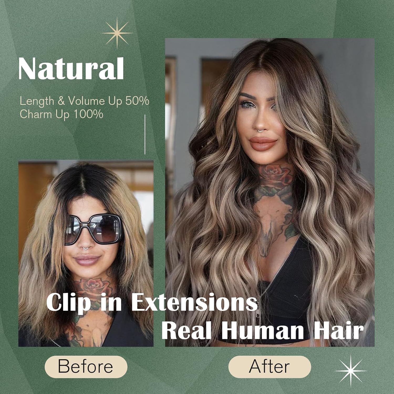 Ugeat – Extensiones de cabello humano real, con clip, 710 unidades, 4.23 onzas