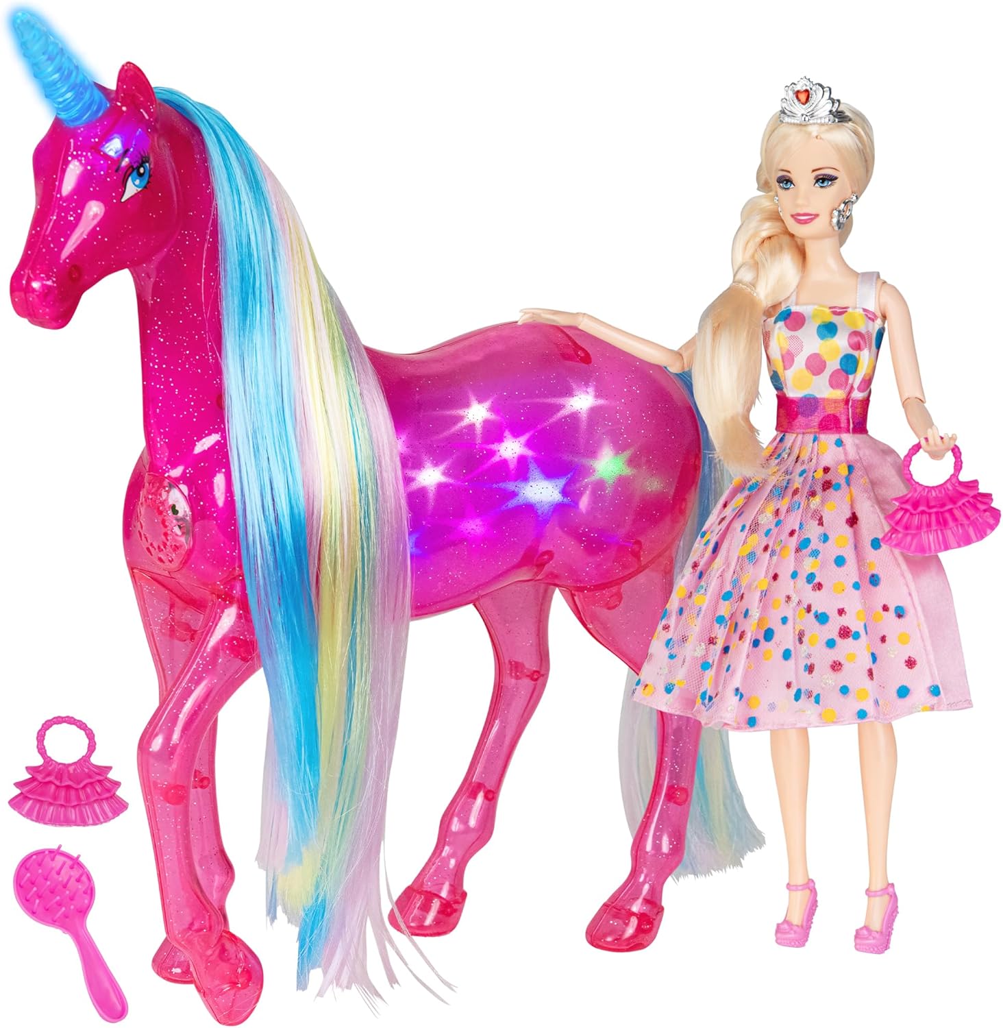 BETTINA My Dream – Juego de muñecas de unicornio y princesa, juguetes de unicornio de tamaño grande con luces mágicas de arco iris y sonidos de