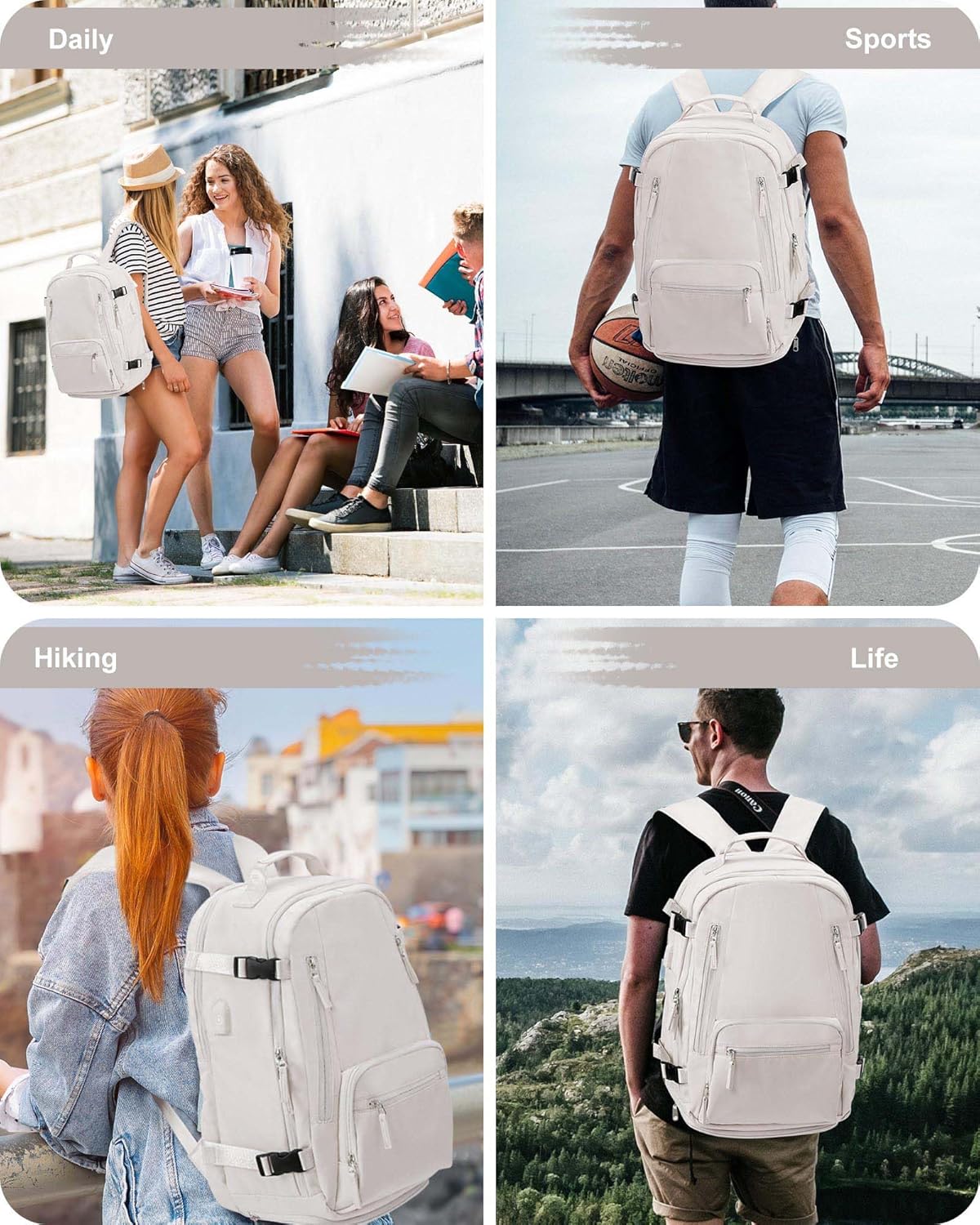 SEAFEW Mochila de viaje para mujer, mochila de mano aprobada por vuelo, mochilas casuales para cabaña, Blanco con compartimento para zapatos