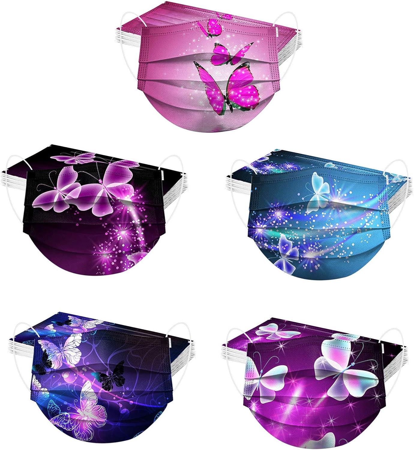 Rowa Paquete de 50 mascarillas desechables de mariposa para adultos con diseño, 3 capas protectoras transpirables para mujeres y hombres con alambre
