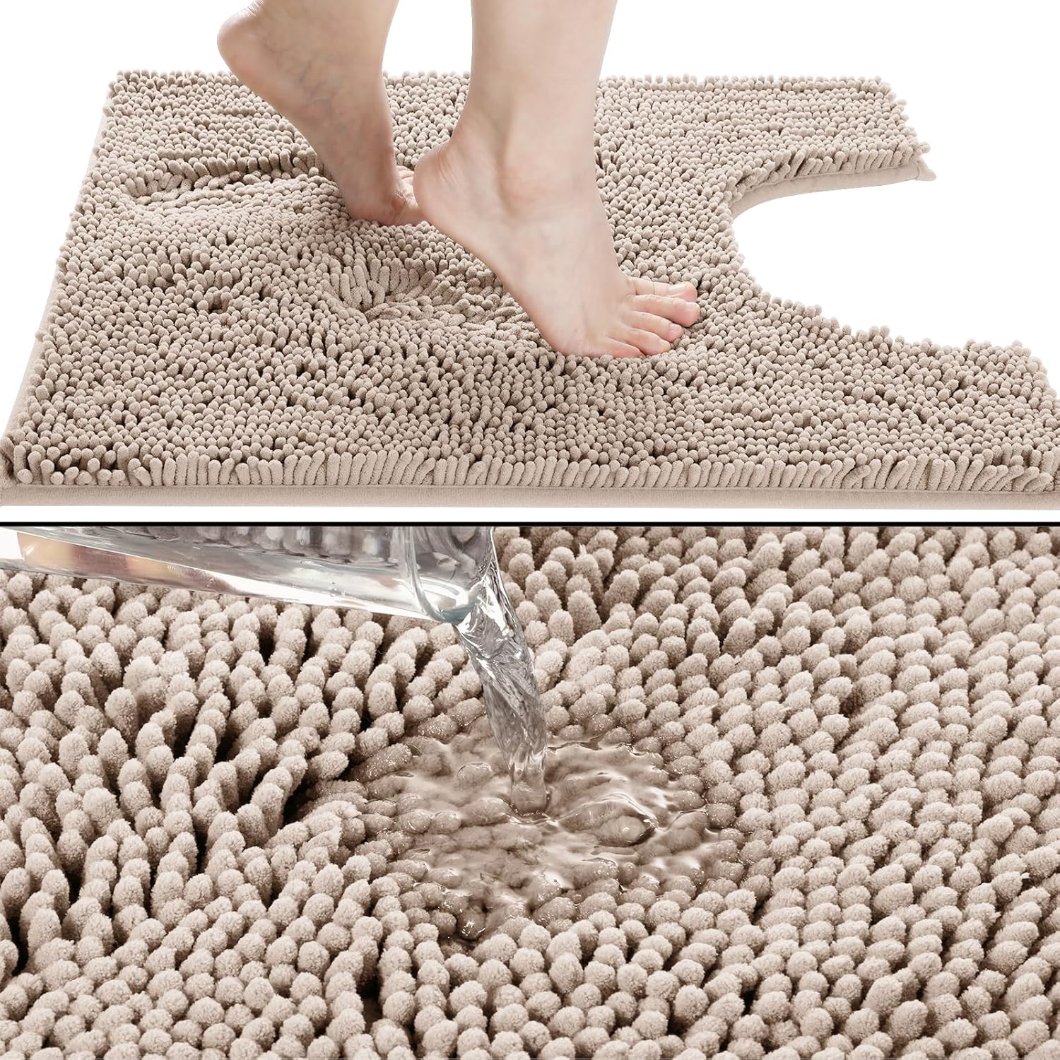 Yimobra Tapete de baño de lujo lanudo en forma de U para baño, 24.4 x 24.4 pulgadas, suave y cómodo, máxima absorción, secado rápido,