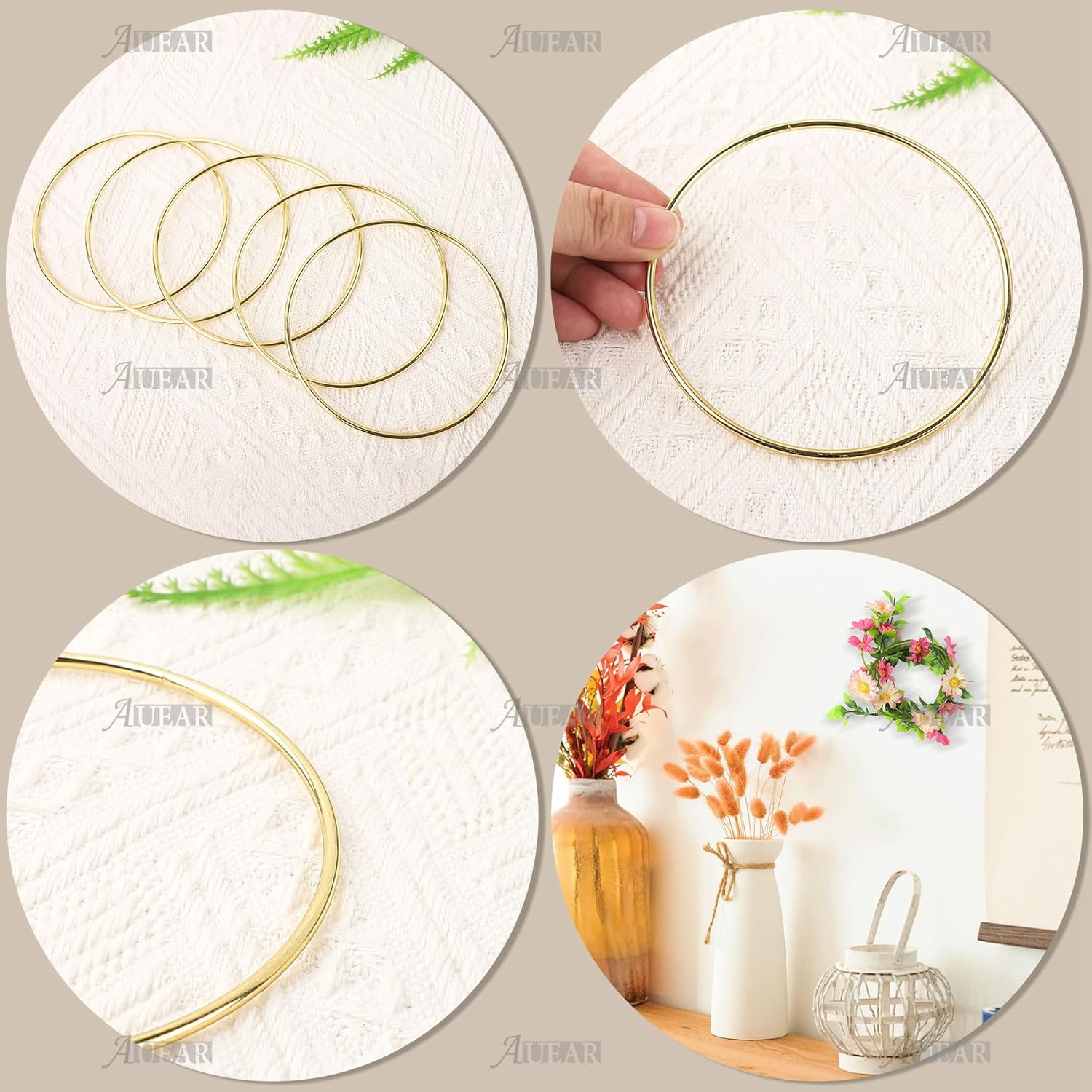 AUEAR, Paquete de 10 anillos de metal dorado de 4 pulgadas para atrapasueños de macramé para decoración de mesa