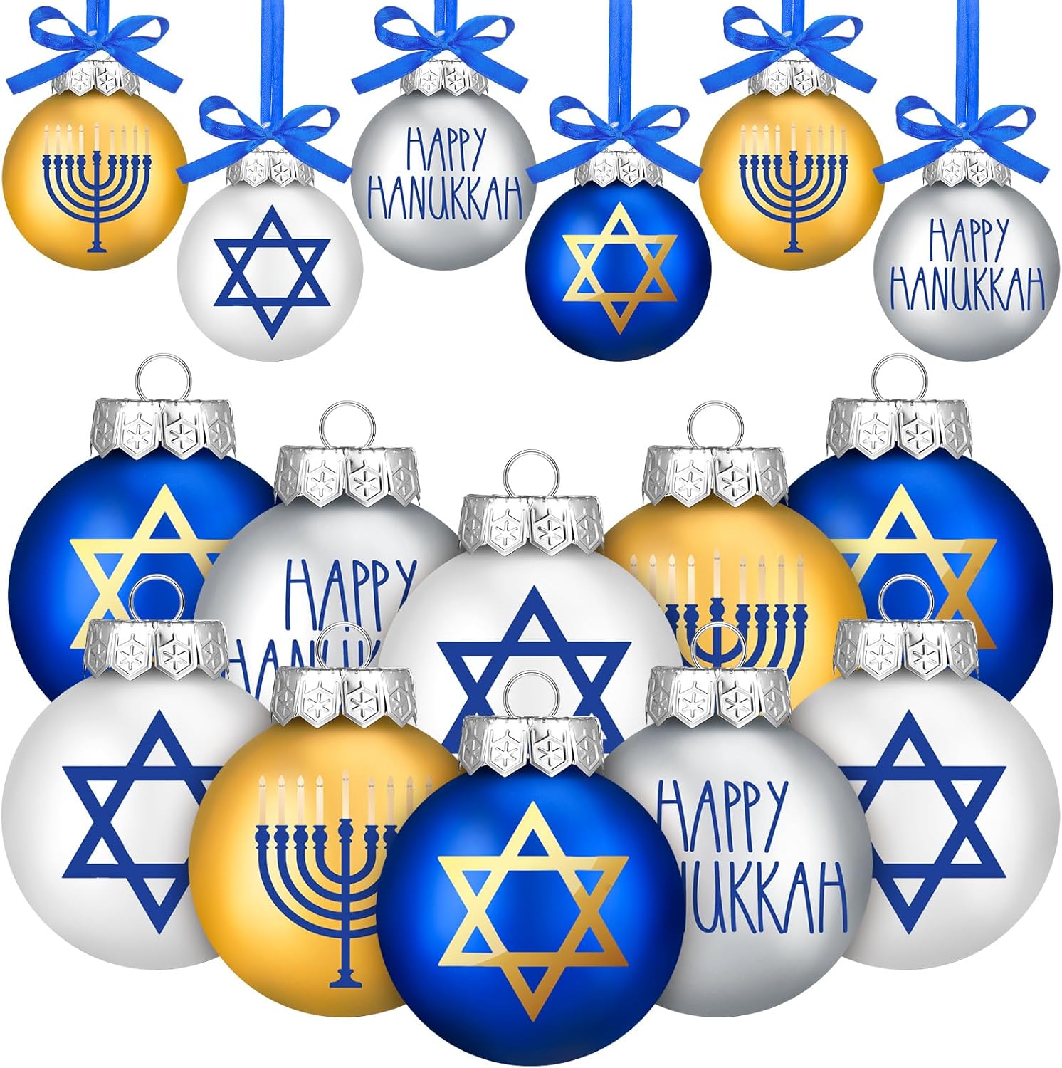 Tioncy 16 adornos de bola de Hanukkah, decoraciones judías de Janucá, juego de adornos de estrella de David, adornos decorativos de Janucá, bolas