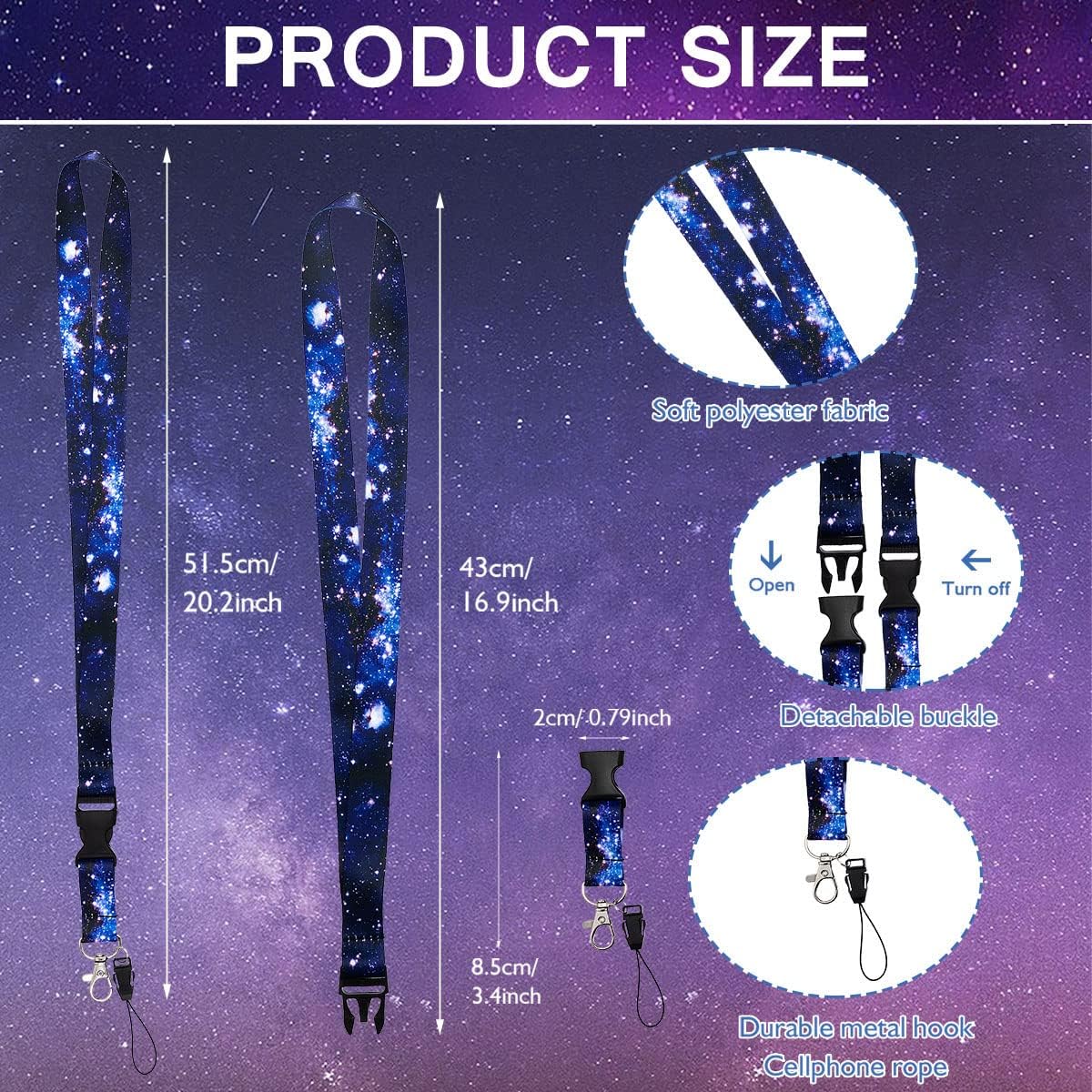 BLDXINWIN Paquete de 5 cordones de cielo estrellado para llaves de automóvil, cordón de tela suave de alta calidad para el cuello con hebilla de