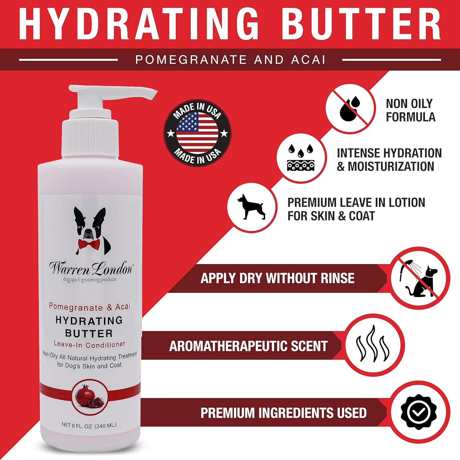 Warren London Acondicionador hidratante y humectante sin enjuague para piel y abrigo de perro  2 olores desodorizantes  8 oz y 1 galón