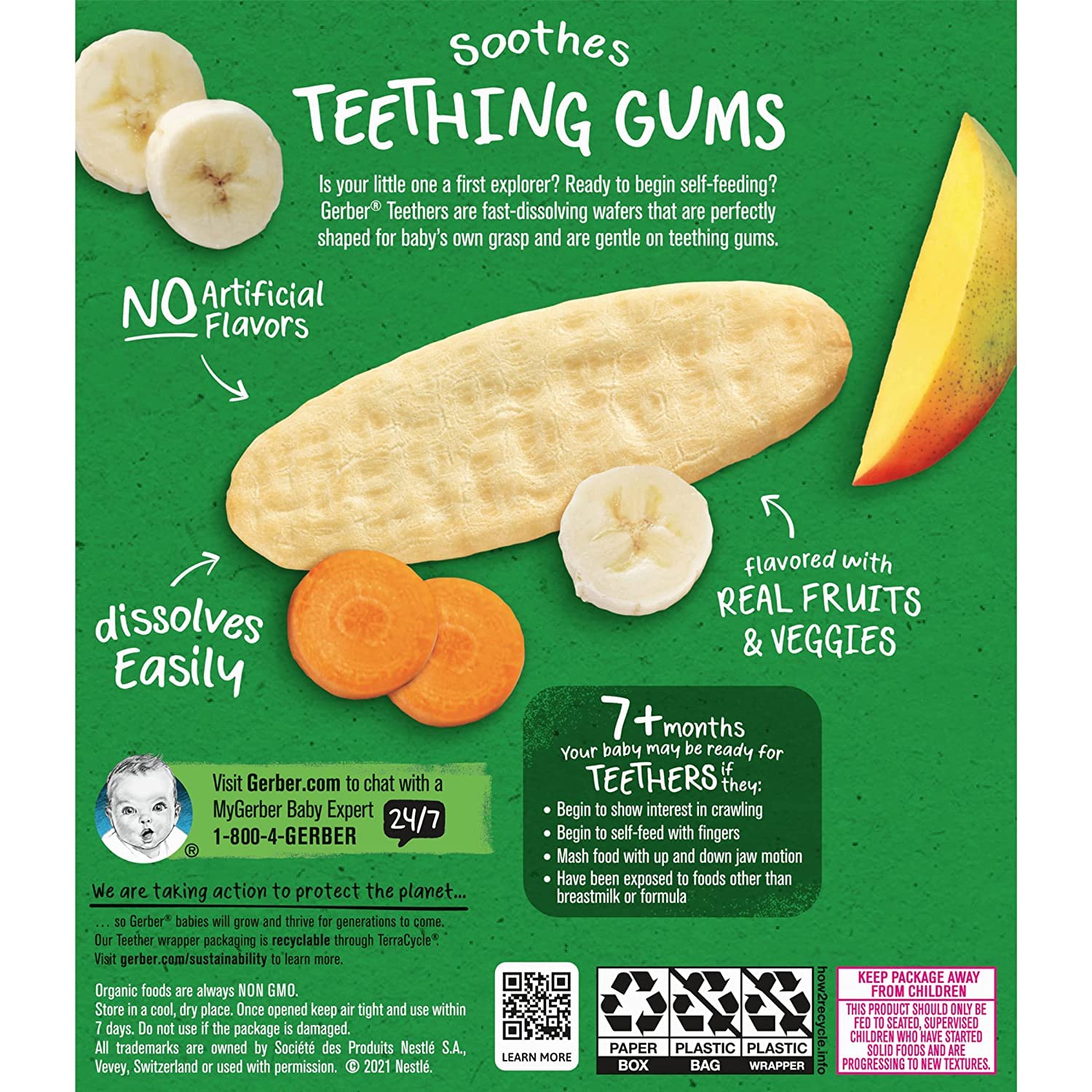 Gerber Obleas suaves para dentición orgánicas, mango y plátano y zanahoria (1 unidad (paquete de 3))