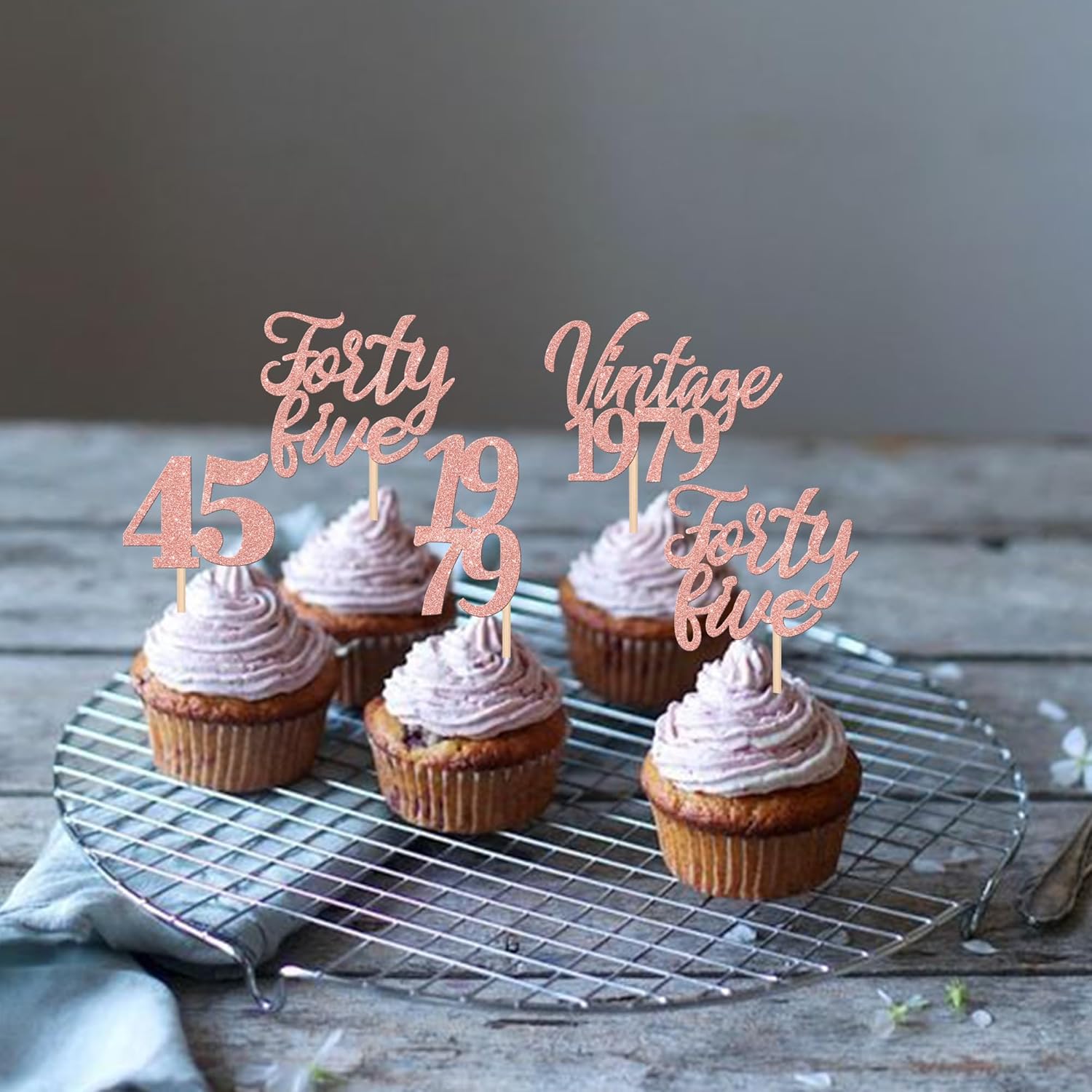 24 piezas de decoración para cupcakes con purpurina vintage de 1978, 45 saludos a 45 fabulosas decoraciones para tartas para cumpleaños de 45 años,