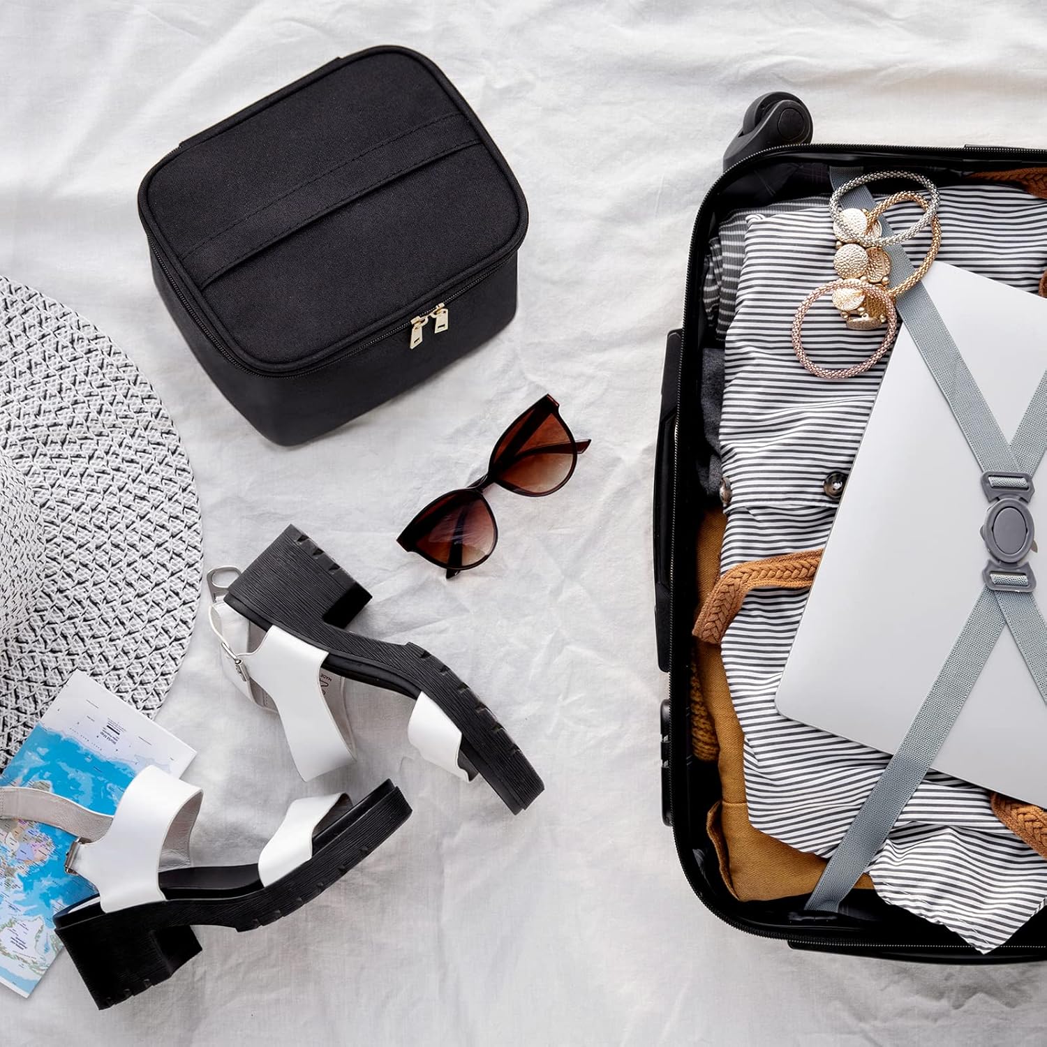Estuche de maquillaje de viaje para mujeres, cosméticos, brochas de maquillaje, artículos de tocador, accesorios digitales, bolsa de almacenamiento,