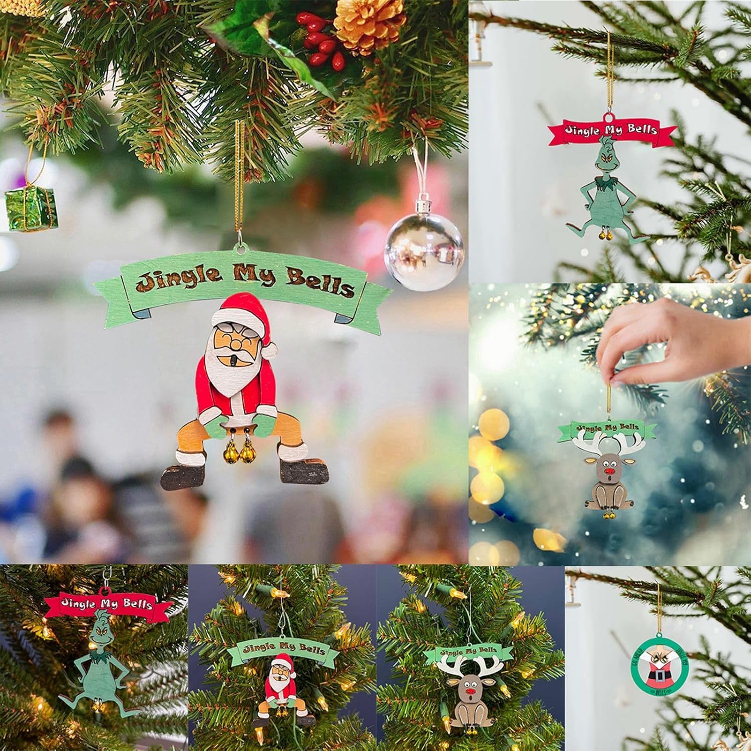 Divertido adorno de Navidad, Jingle My Bells Santa Butt Bell colgante de madera regalo de Navidad decoración del hogar