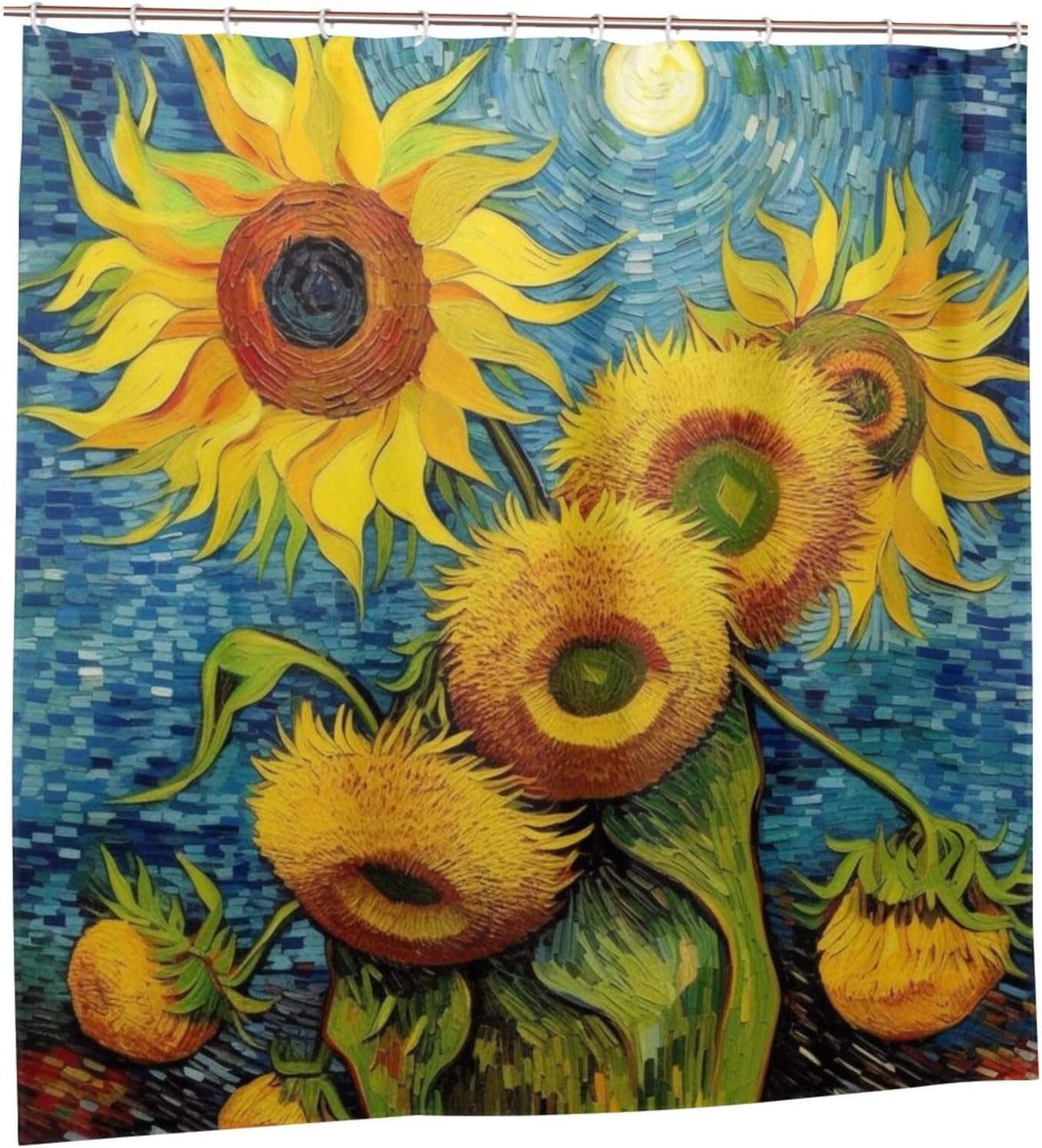 Juego de cortina de ducha de girasol para baño, pintura al óleo, hojas verdes, flores, bohemio, tela amarilla abstracta, moderna, impermeable,