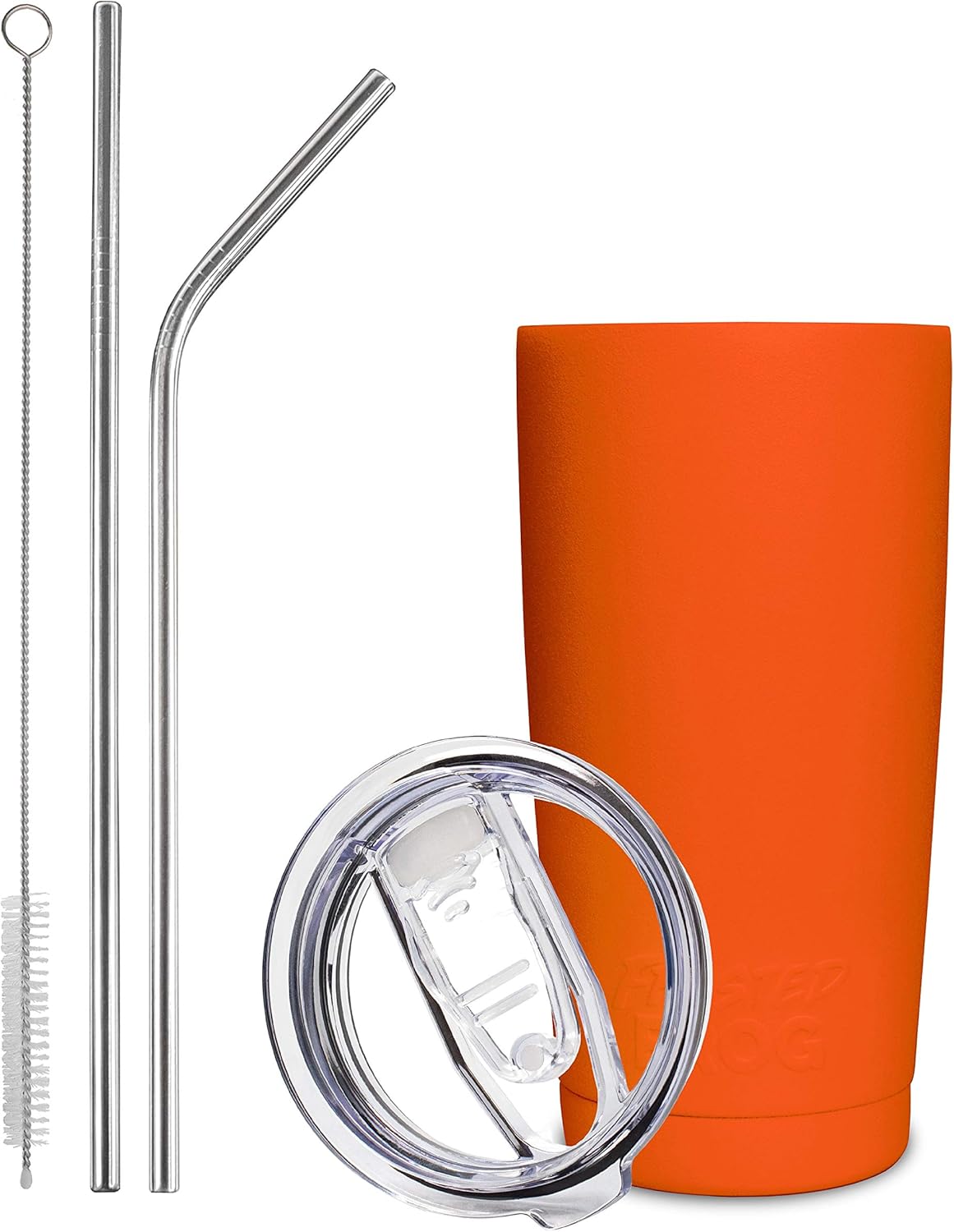 Vaso naranja de 20 onzas con aislamiento al vacío con popote de acero inoxidable
