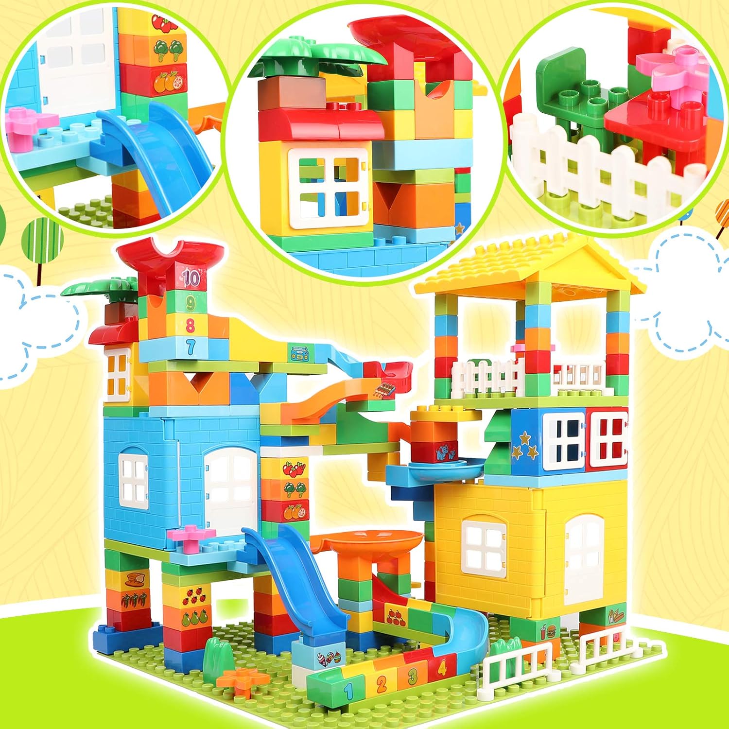 Juego de bloques de construcción para niños, juguetes de construcción STEM clásicos de canicas, 179 piezas, ladrillos de construcción de castillo,