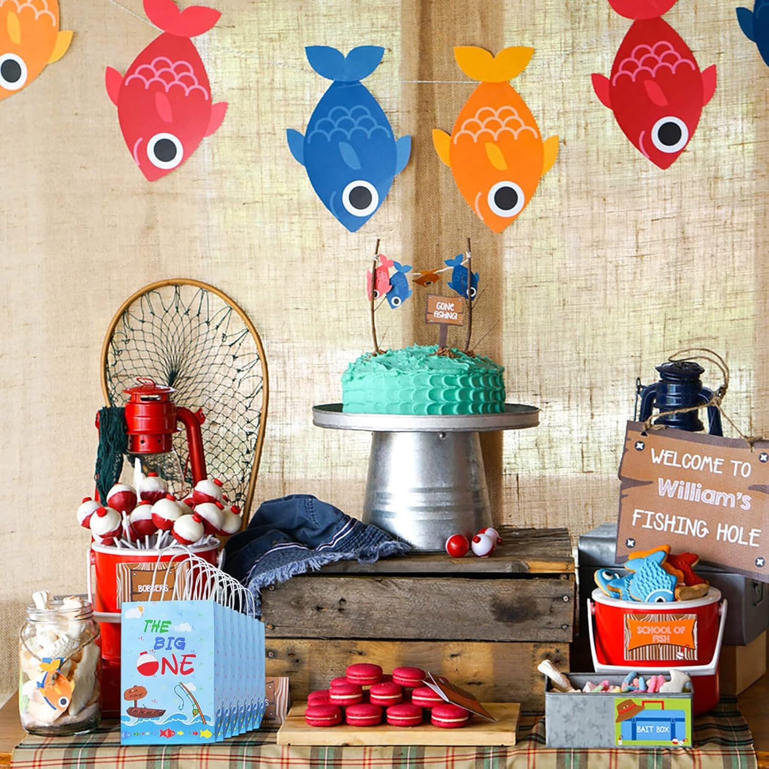 20 bolsas de dulces de The Big One O Fish Ally 1 bolsas de regalo de fiesta con asas Gone Bolsas de recuerdo de pesca para Ofishally OneLittle