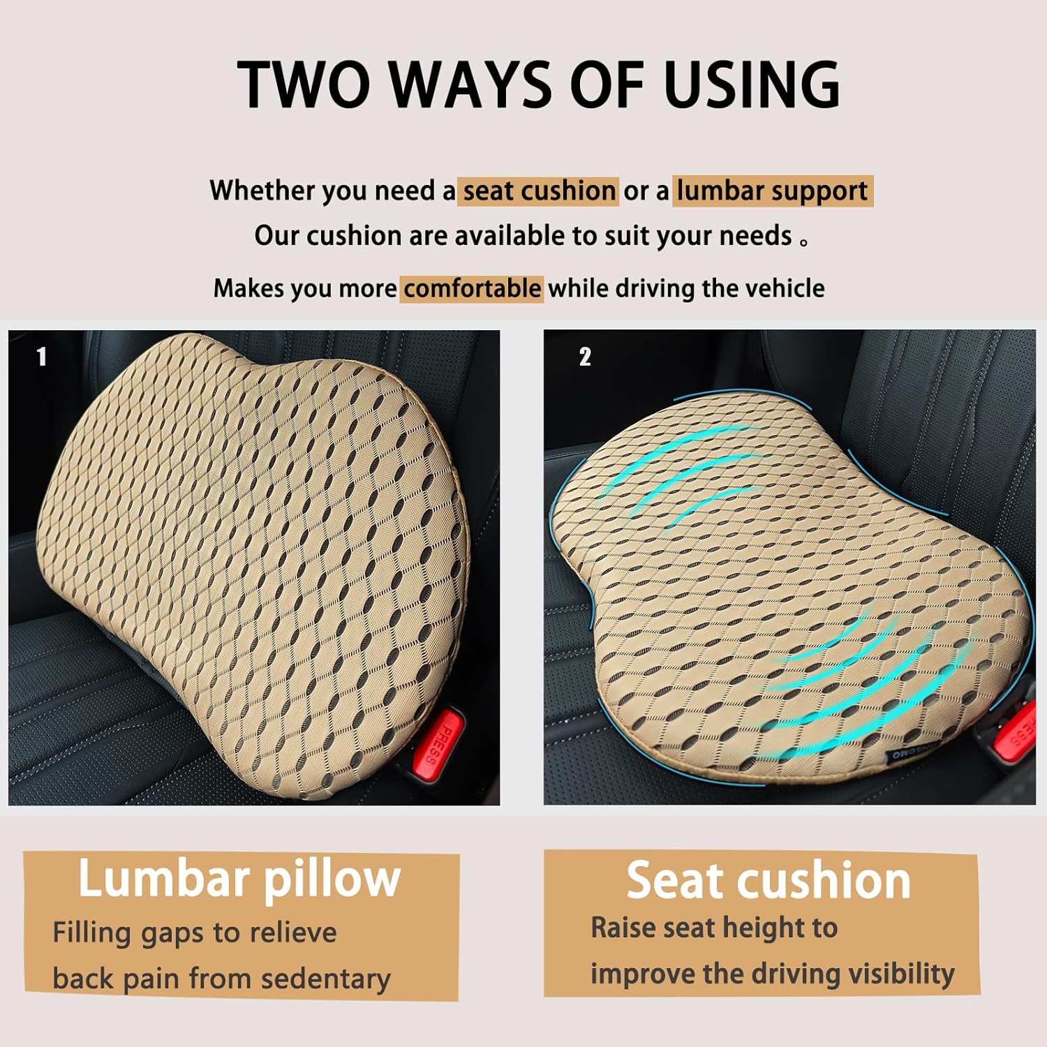 ANSDMO Cojín de espuma viscoelástica para asiento de automóvil, cojín de asiento de automóvil para conductor de asiento de automóvil, alivio del