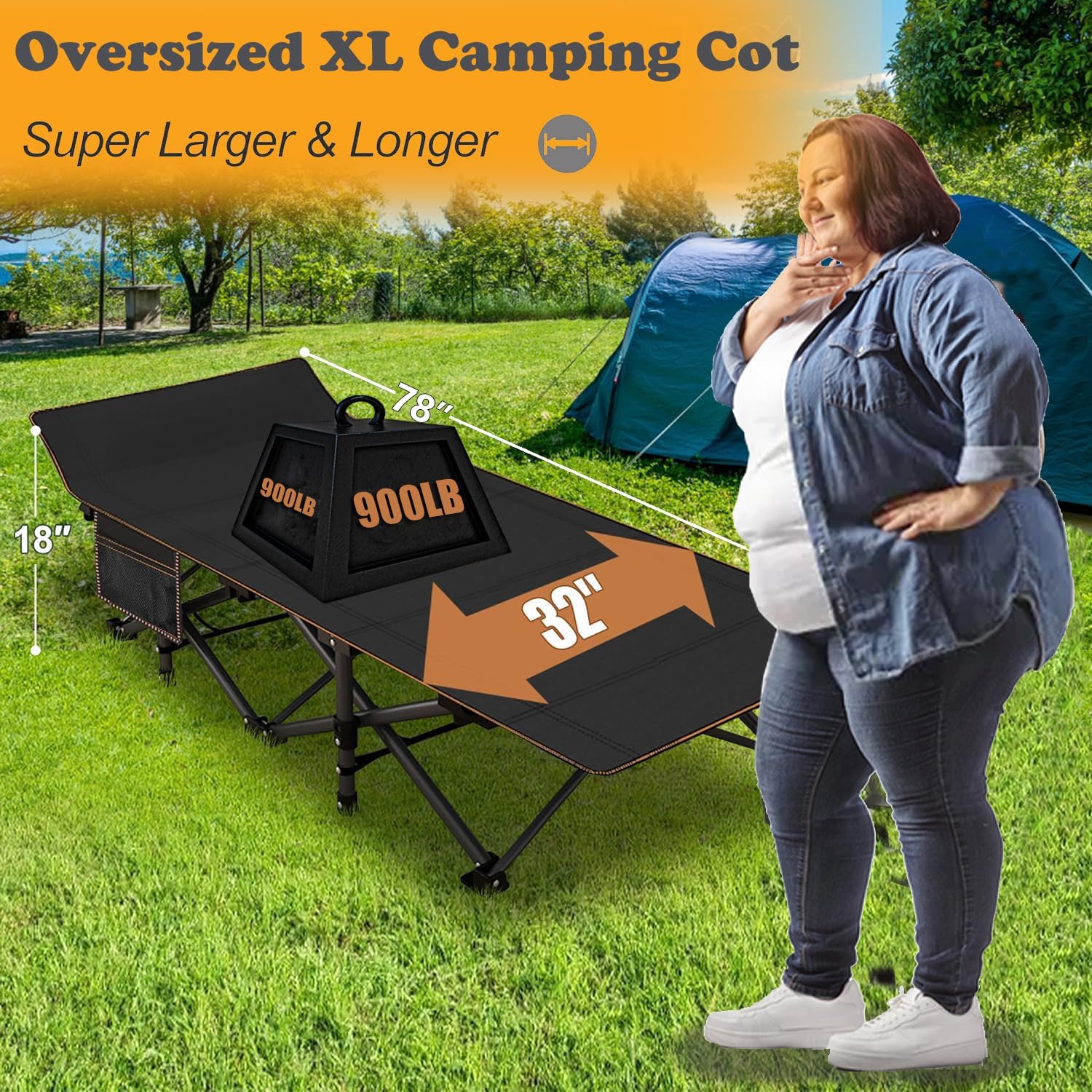 ABORON Catres plegables de campamento para adultos, catre de carga de doble capa 1200D 500lb para dormir, cama de invitados resistente con bolsa de