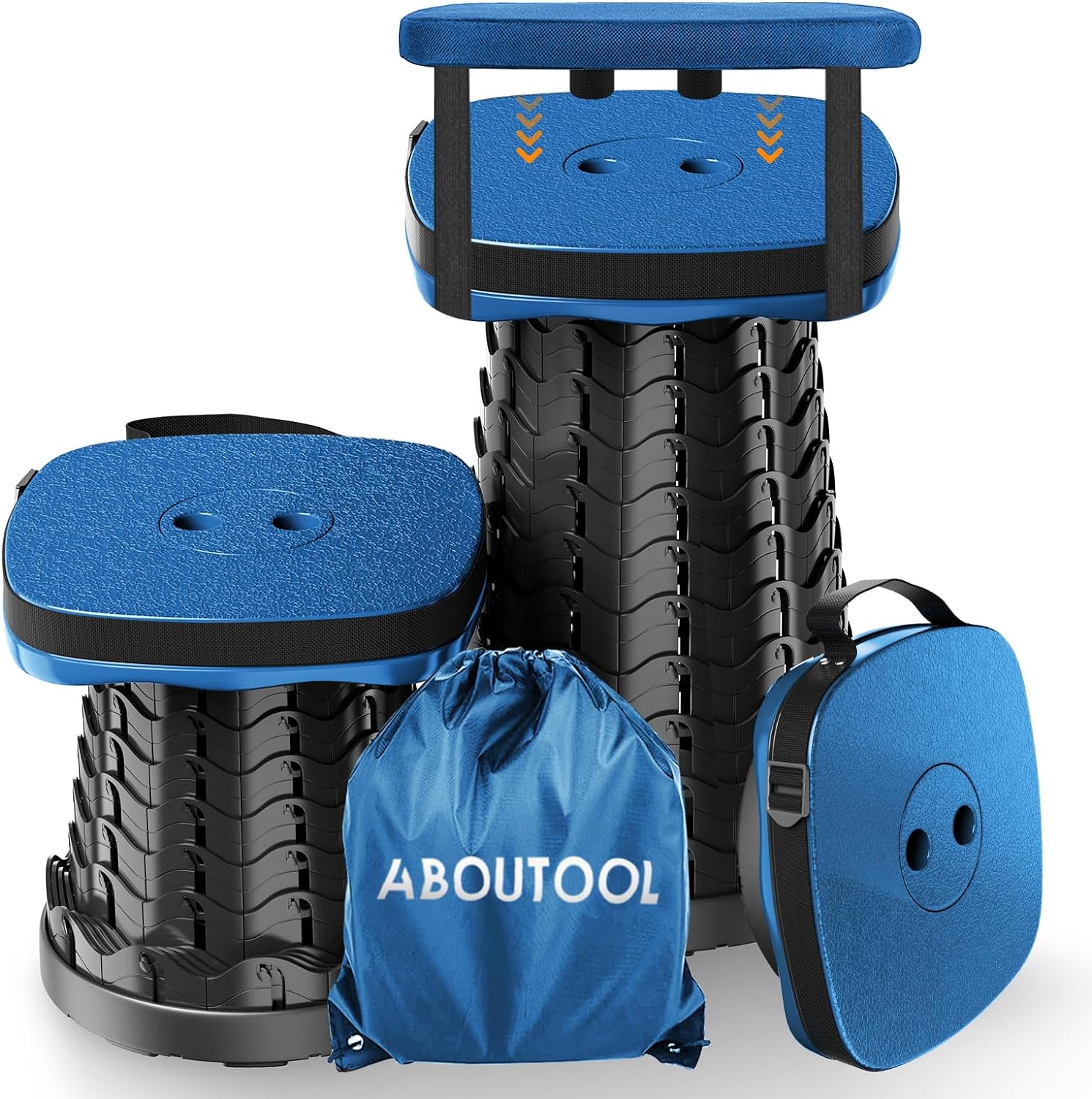 Taburete plegable para campamento, taburete portátil plegable cuadrado, taburete plegable con cojín de asiento elástico y bolsa de nailon ajustable,