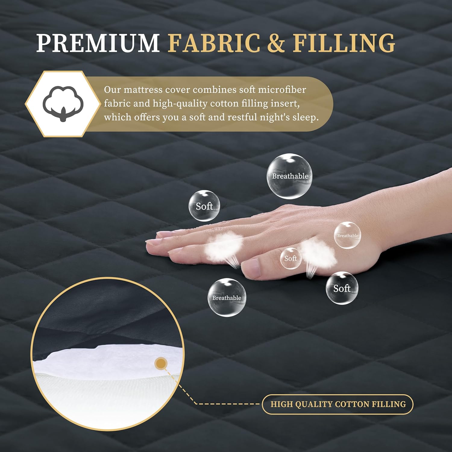 Funda acolchada para colchón tamaño matrimonial, protector de colchón impermeable, bolsillo profundo elástico que se adapta a hasta 18 pulgadas,