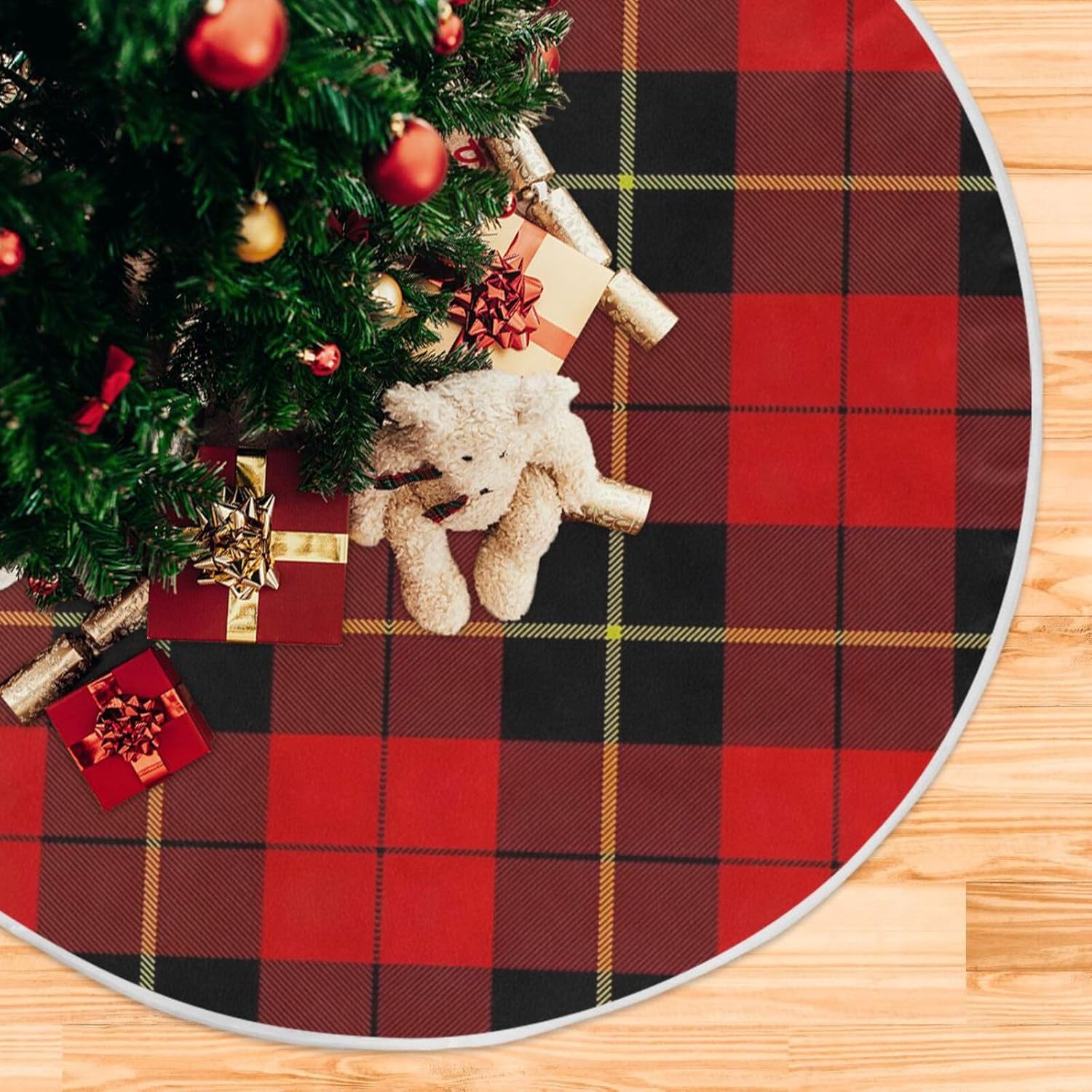 Falda de árbol a cuadros, árbol de decoración de Navidad, falda de árbol de Navidad de 47.2 pulgadas, lavable, decoración de otoño