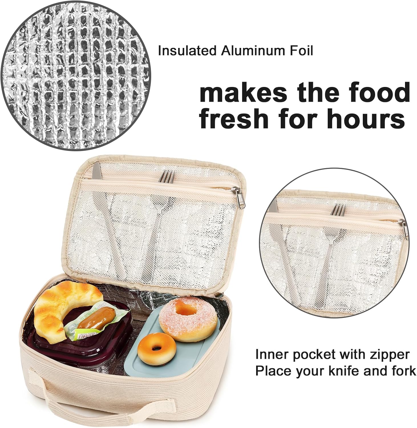 Bluboon Lonchera para niños y niñas, lonchera aislada para la escuela, lonchera de pana organizadora, bolsa de almuerzo para niños y niñas (pana