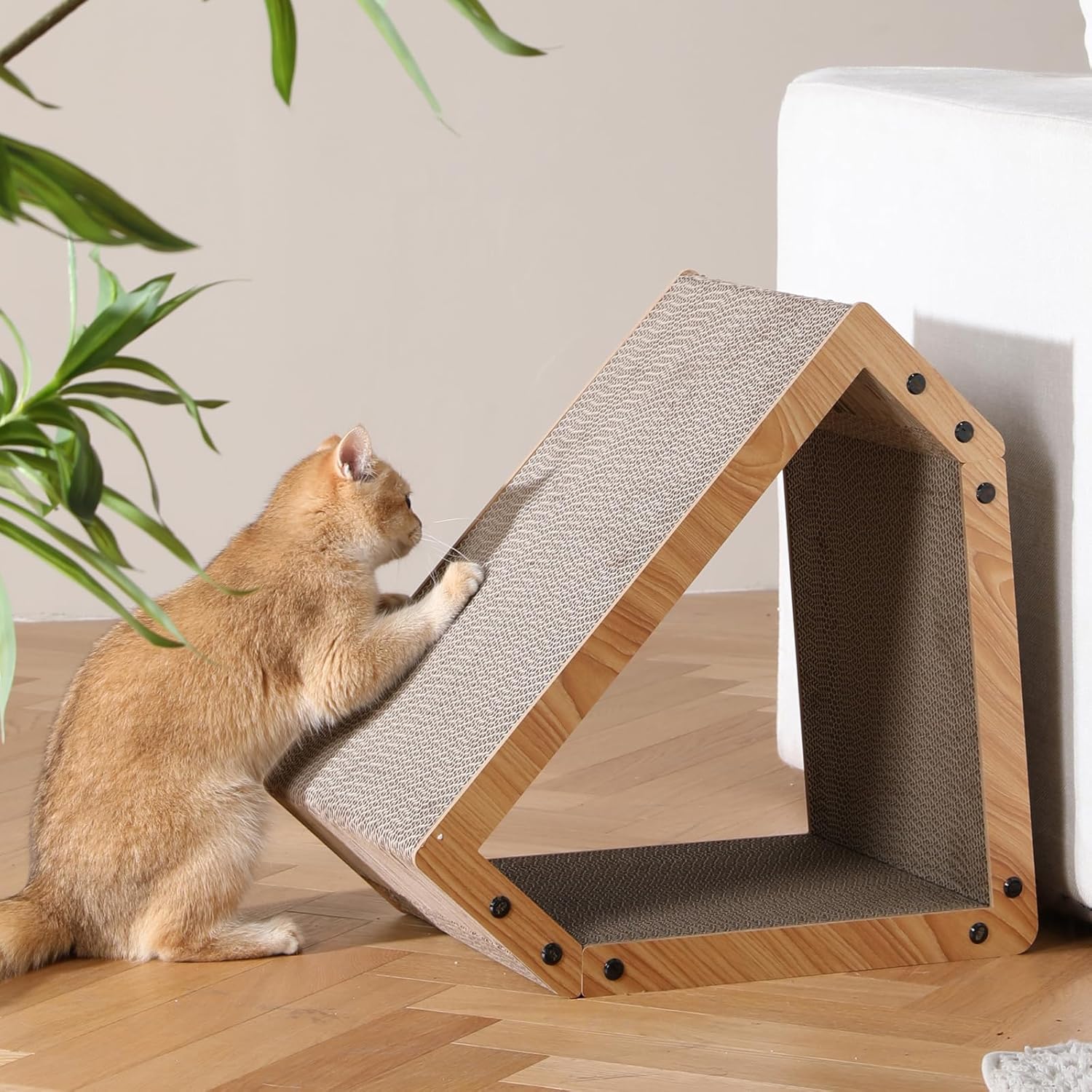 FUKUMARU Casa rascador para gatos, diseño de cartón acogedor, seguro y seguro para gatitos, ecológico, superficie biselada de 16.14 pulgadas,