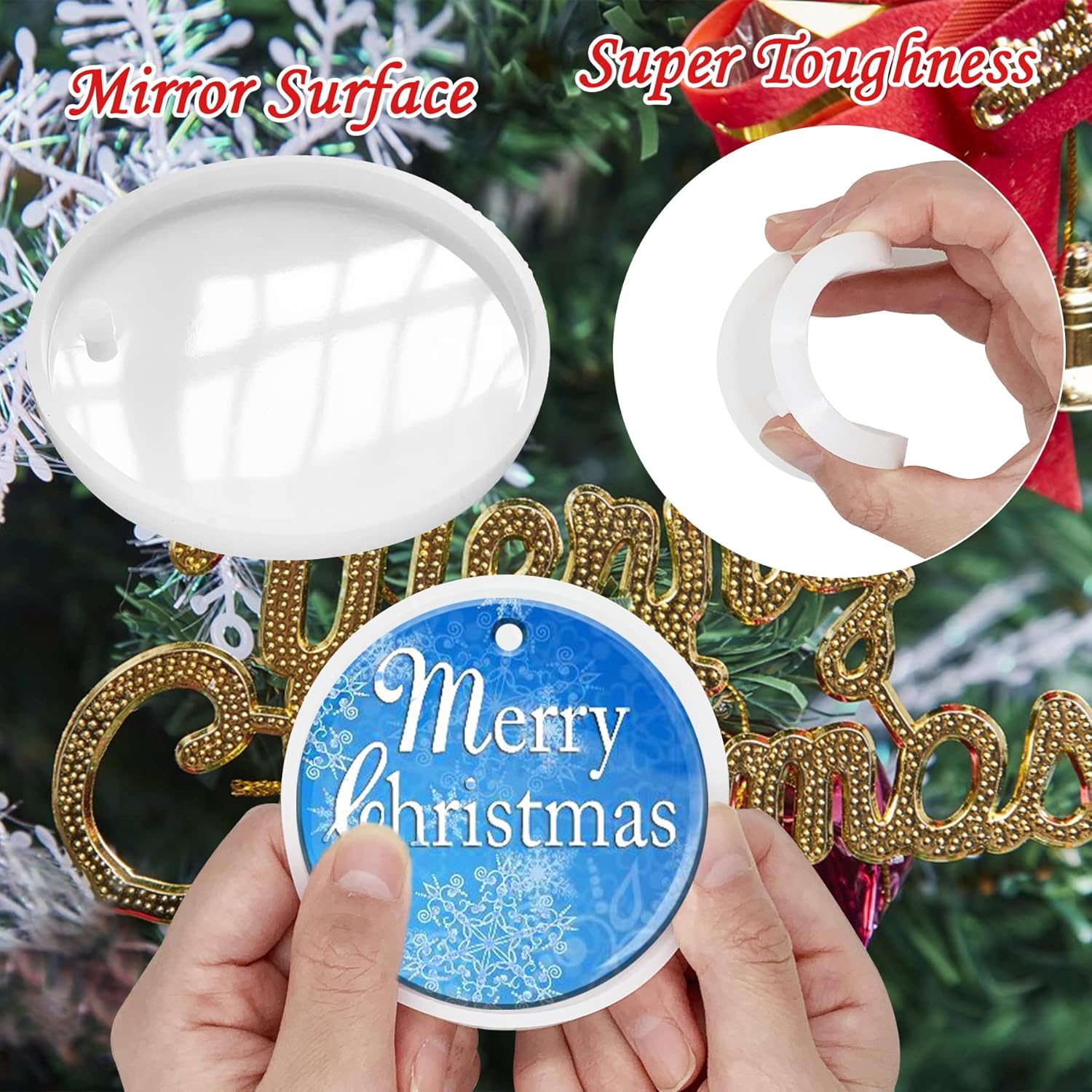 4 moldes redondos de resina para adornos de Navidad de 3 pulgadas, moldes de fundición de silicona brillante, suministros de manualidades
